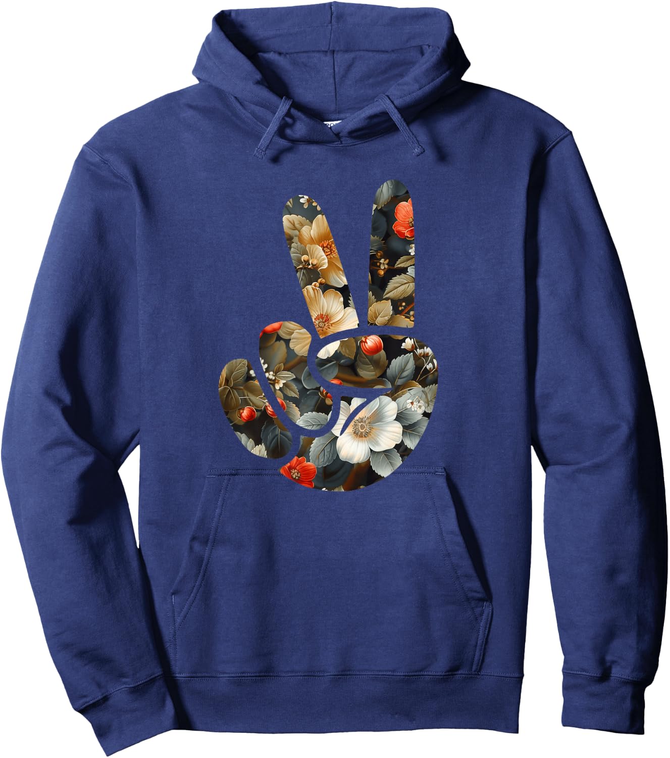 Elegant Silhouette Wildflowers Floral Peace Sign Hand Hoodie - Hoodie | Navy