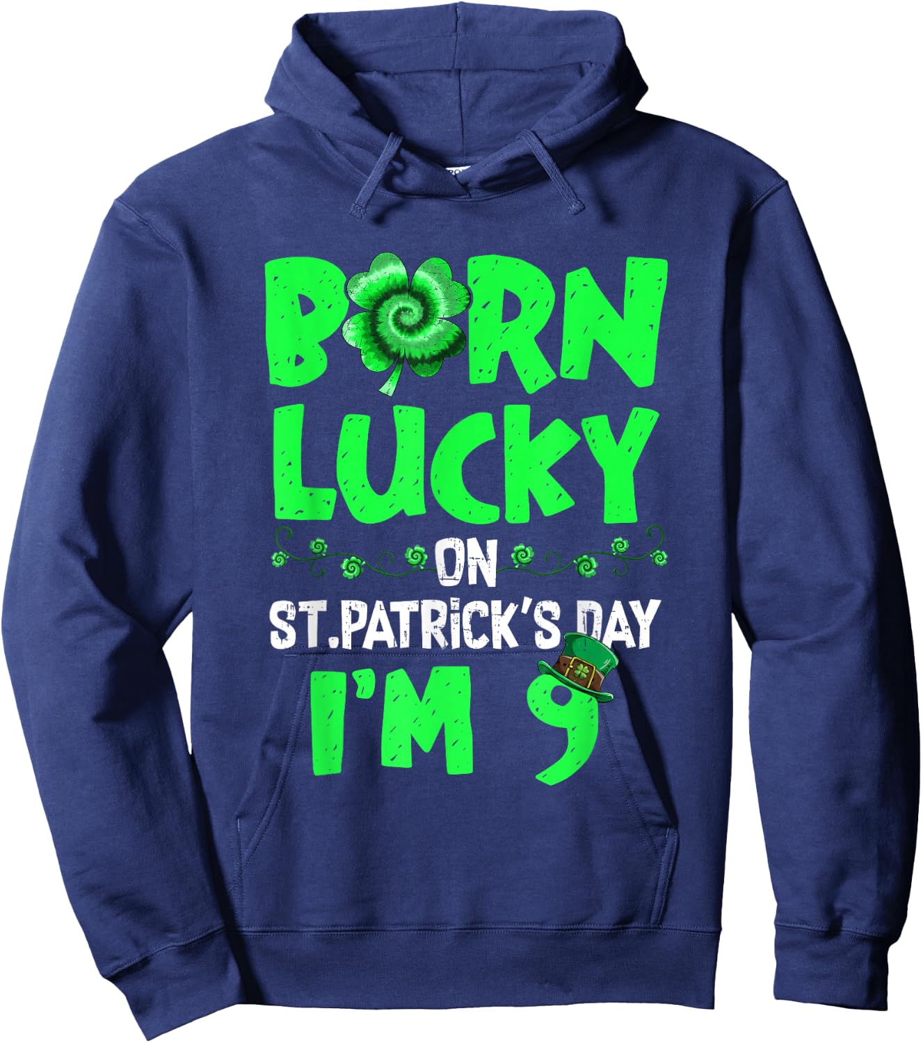 St Patricks Day 9th Birthday Boy Girl 9 Years Old Boys Kids Hoodie - Hoodie | Navy