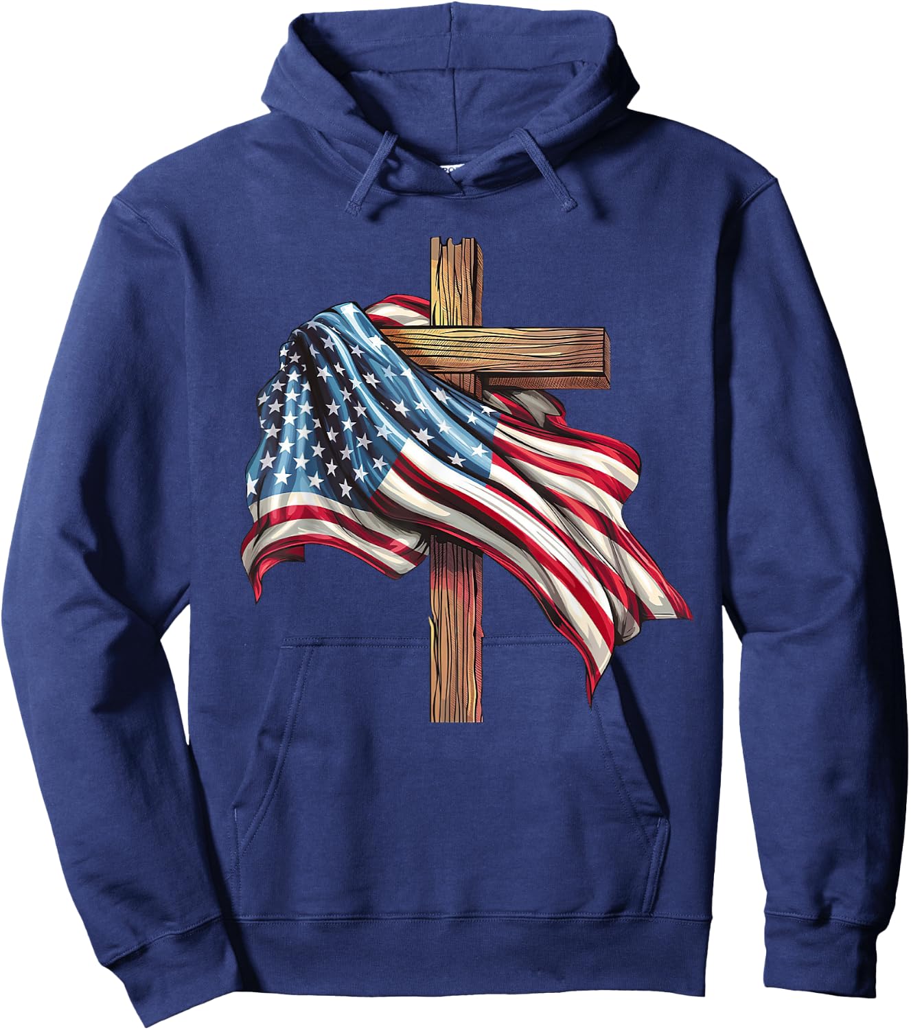 American Flag Cross for Patriotic USA Christians Distressed Hoodie - Hoodie | Navy