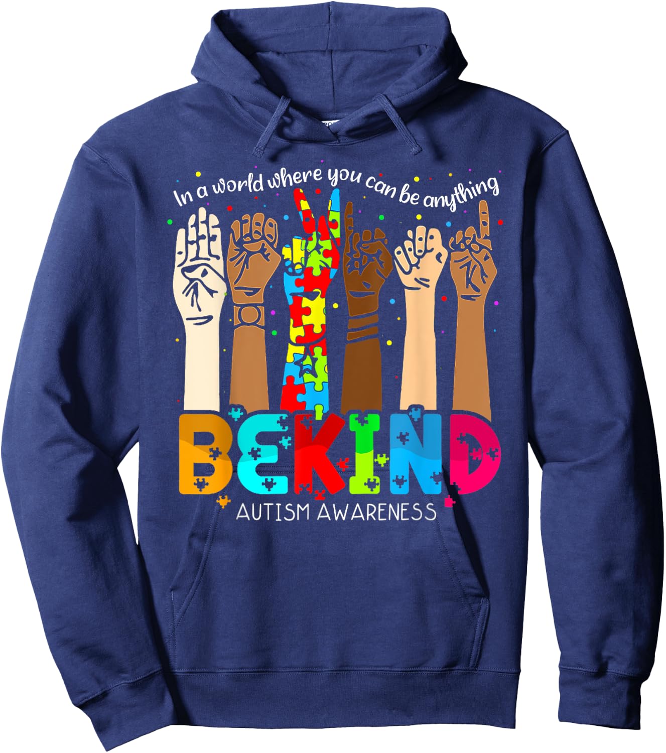 Be Kind Hand Sign Language Autism Awareness ASL SPED Teacher Men Women Kids Hoodie - Hoodie | Navy