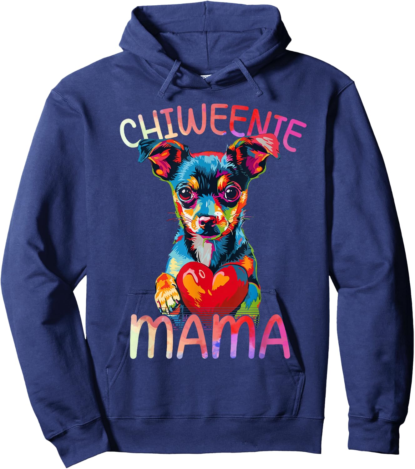 Chiweenie Lover Mama Heart Pop Art Chiweenie Mom Hoodie - Hoodie | Navy