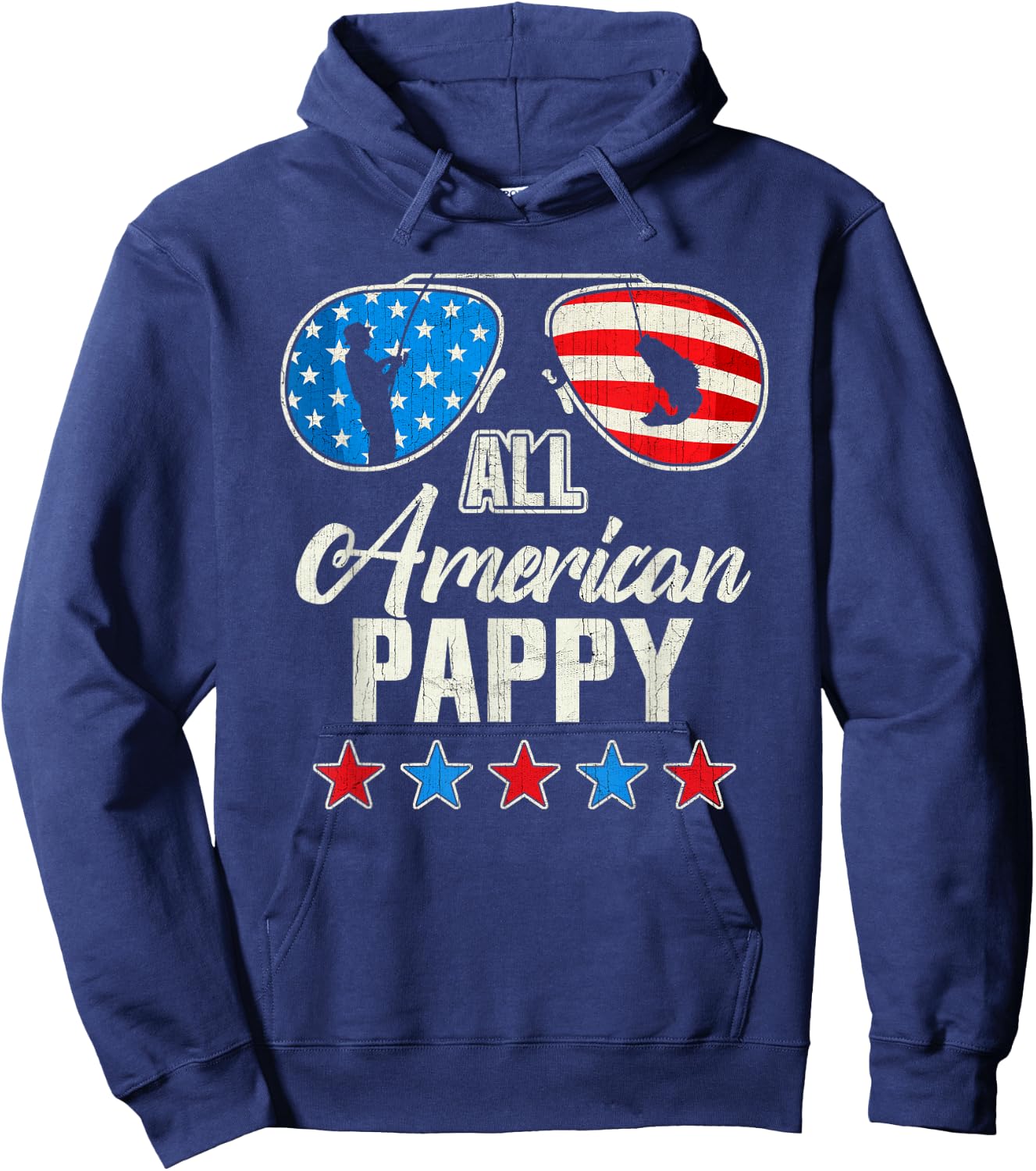 All American Fishing Pappy 4th Of July US Flag Sunglasses Hoodie - Hoodie | Navy
