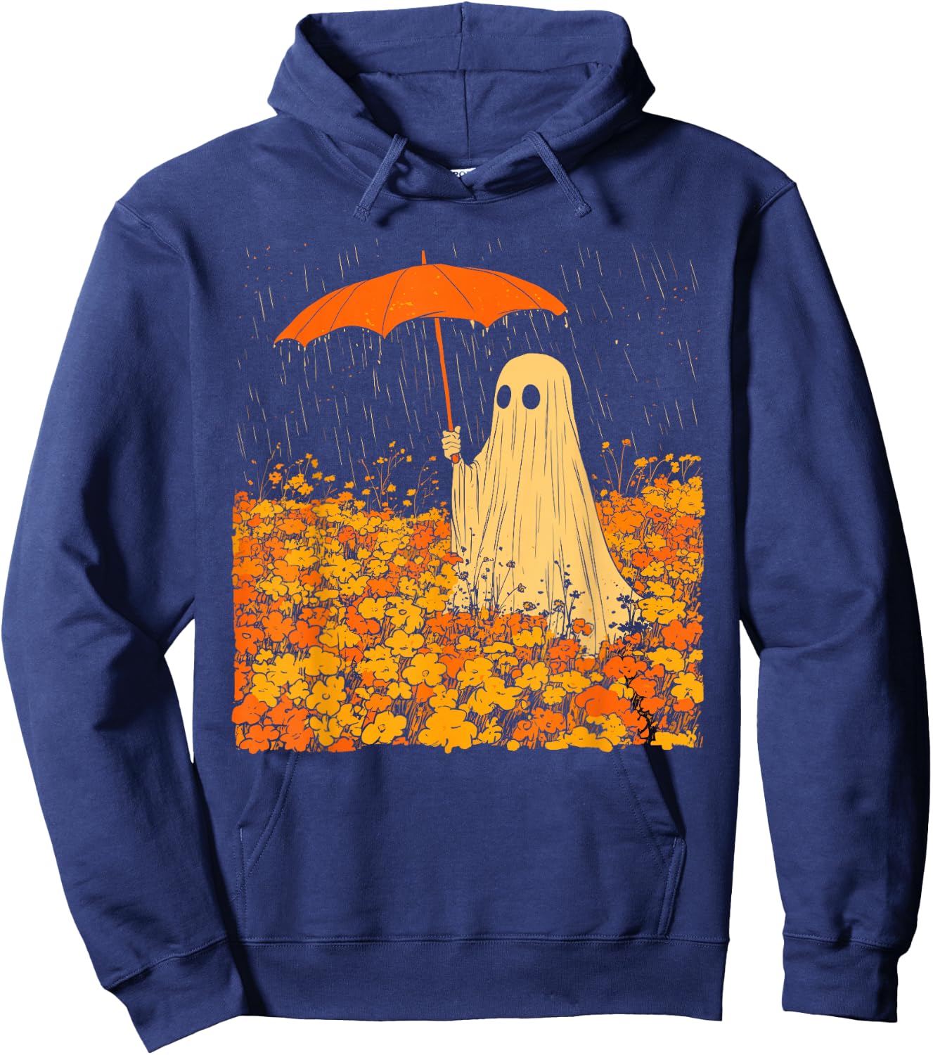 Vintage Floral Ghost Halloween Ghost in the Forest Gothic Hoodie - Hoodie | Navy
