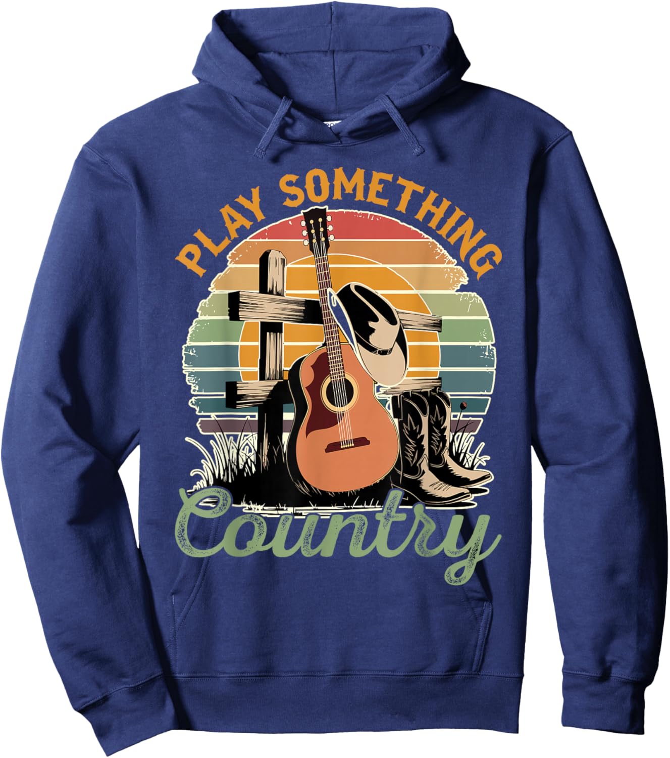Funny Loves Country Music Country Music Festival Play Something Country -Adults Black Small Modern Classic U-Neck Short Sleeve Hoodie - Hoodie | Navy