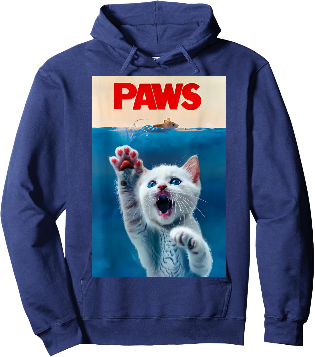 PAWS Funny Cat parody cat Lover Gift Kitten Shark Mouse meow Hoodie - Hoodie | Navy