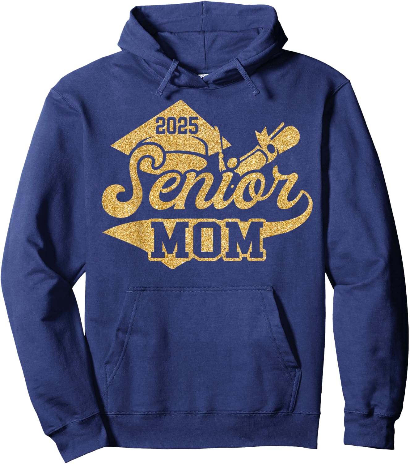 SENIOR Mom CLASS OF 2025 Graduate Gift Black Yellow Gold Hoodie - Hoodie | Navy