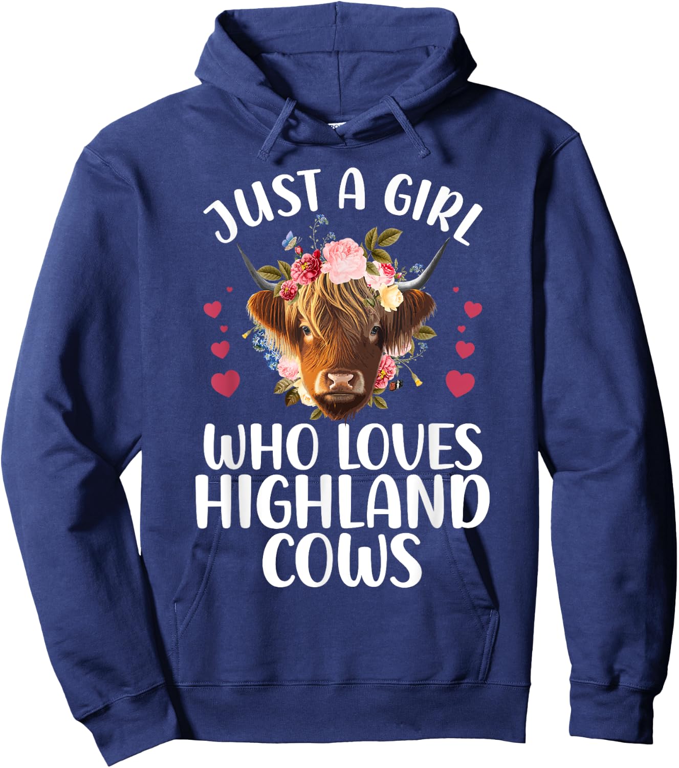 Funny Highland Cow Art Girls Highlander Cow Lover Hoodie - Hoodie | Navy
