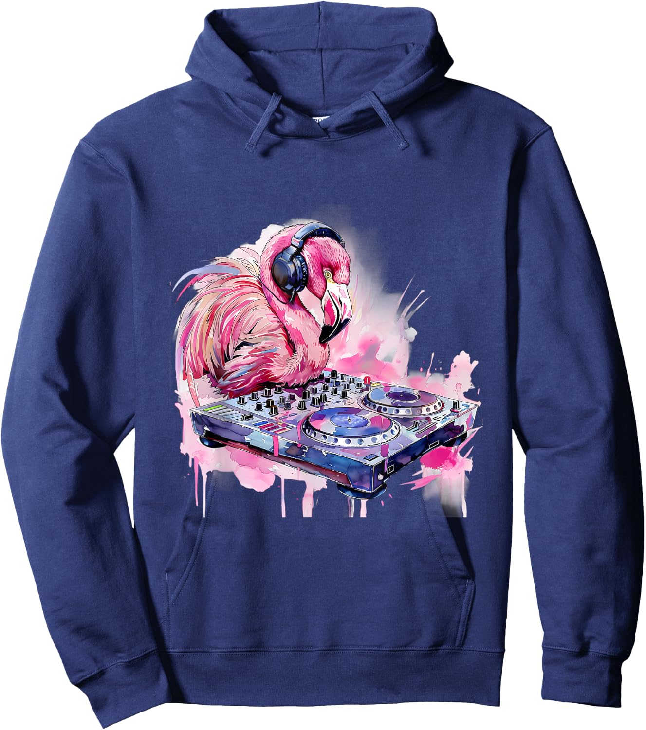 DJ Flamingo Bird Techno Dance Music Turntable DJ Flamingo Hoodie - Hoodie | Navy