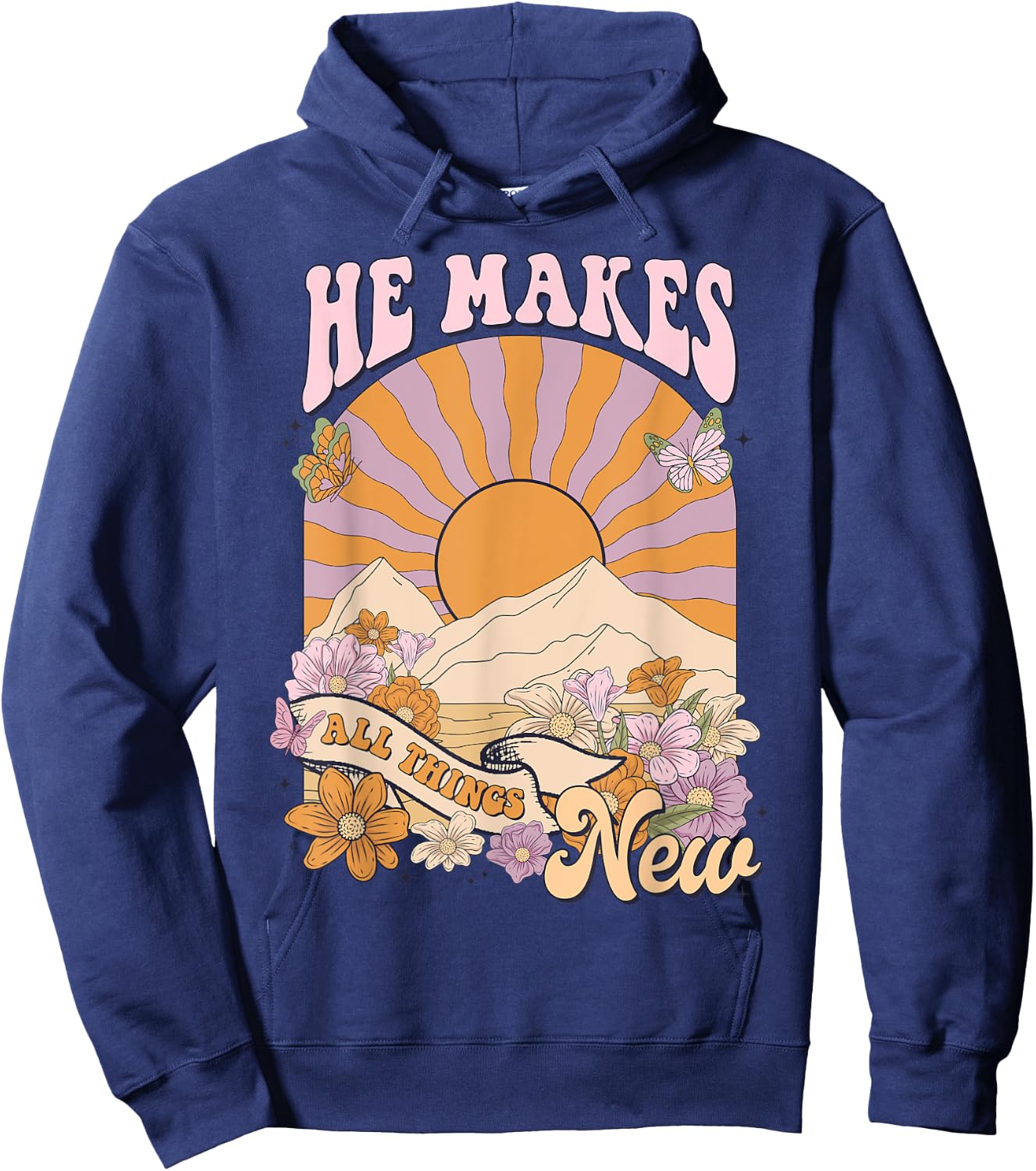 He Makes All Things New, Boho Christian Jesus, Bible Verse Hoodie - Hoodie | Navy