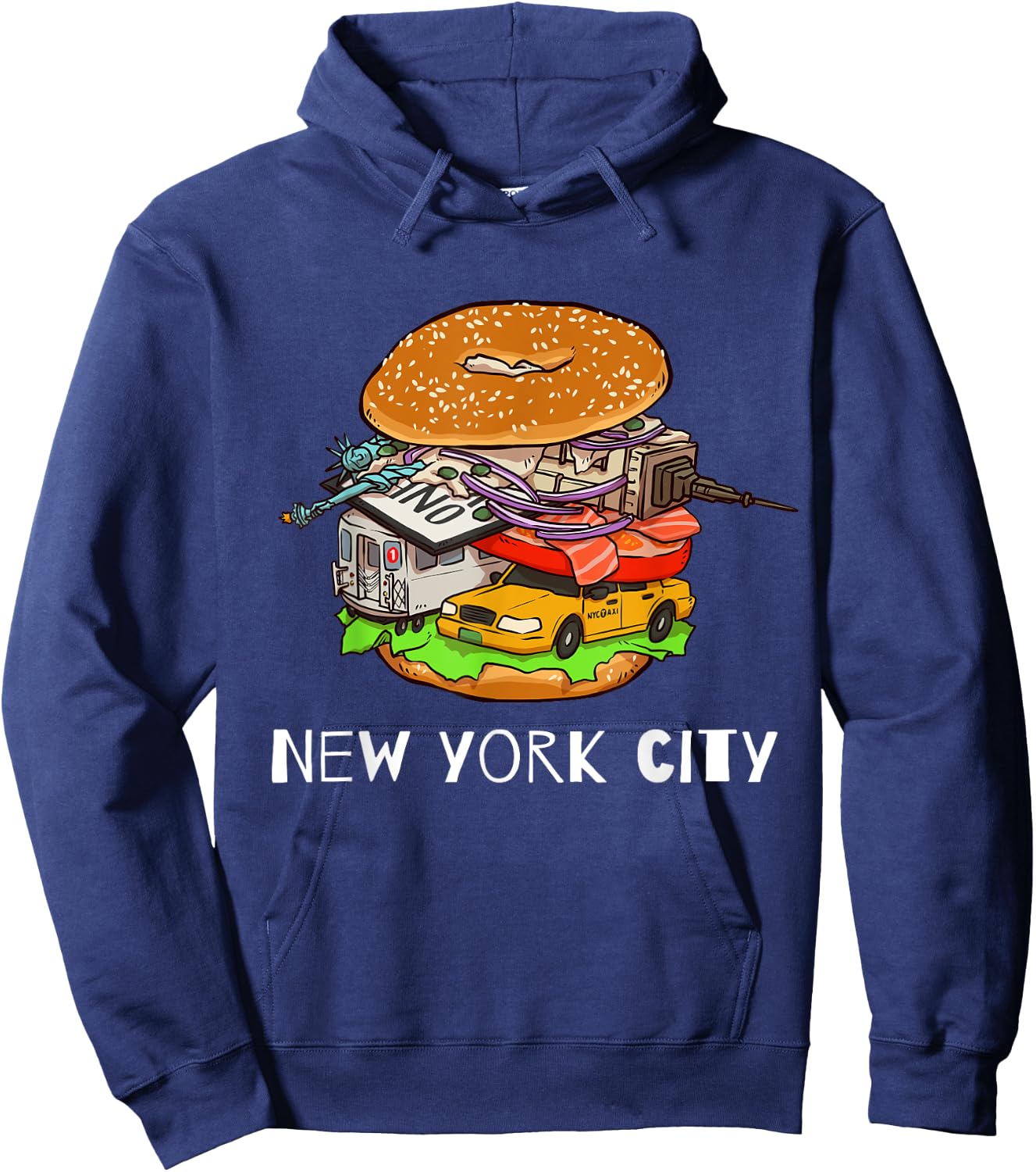 New York City Bagel with Everything NYC Hoodie - Hoodie | Navy