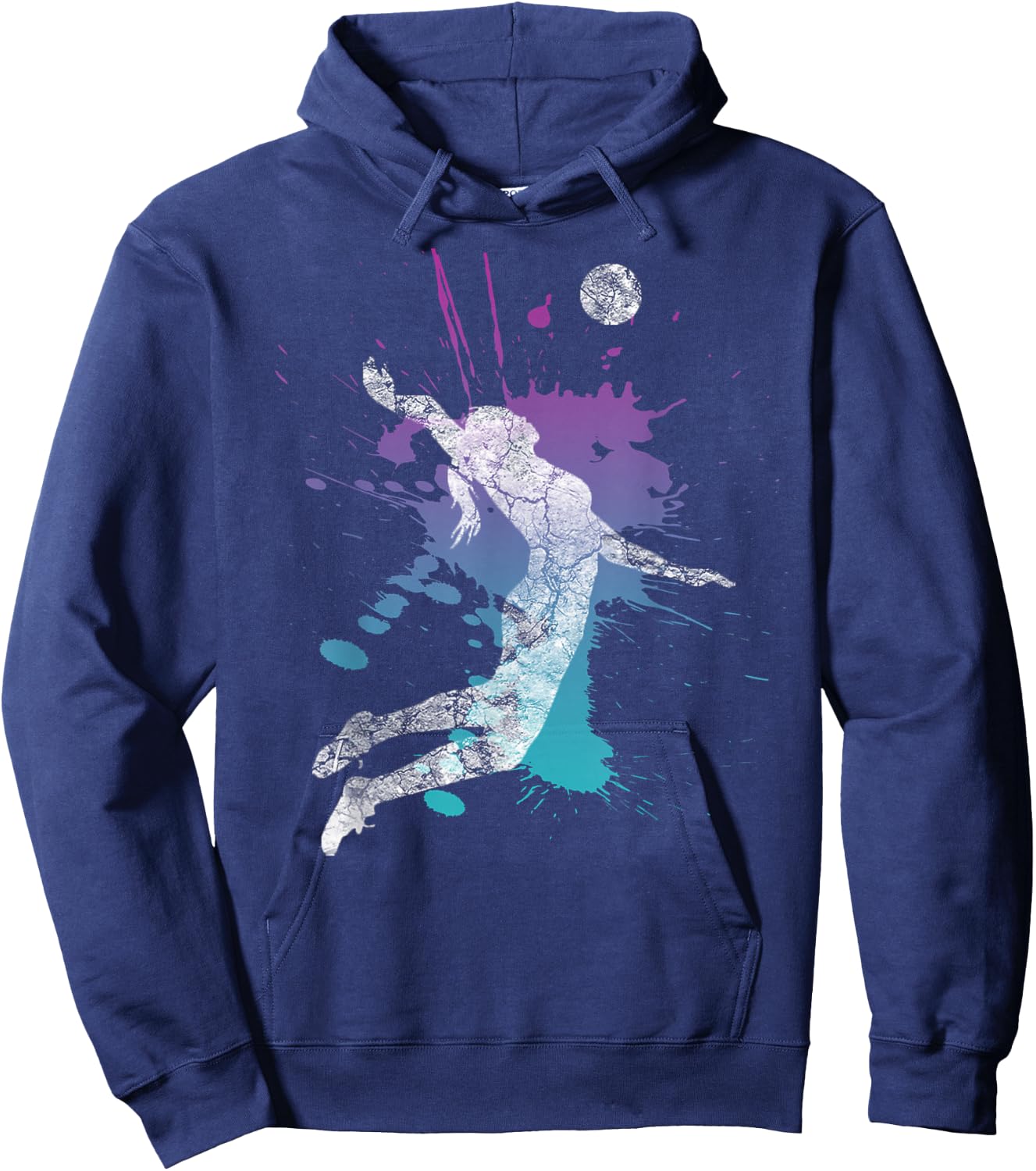 Girls Volleyball Poison Pink & Blue Server Teen Distressed Hoodie - Hoodie | Navy