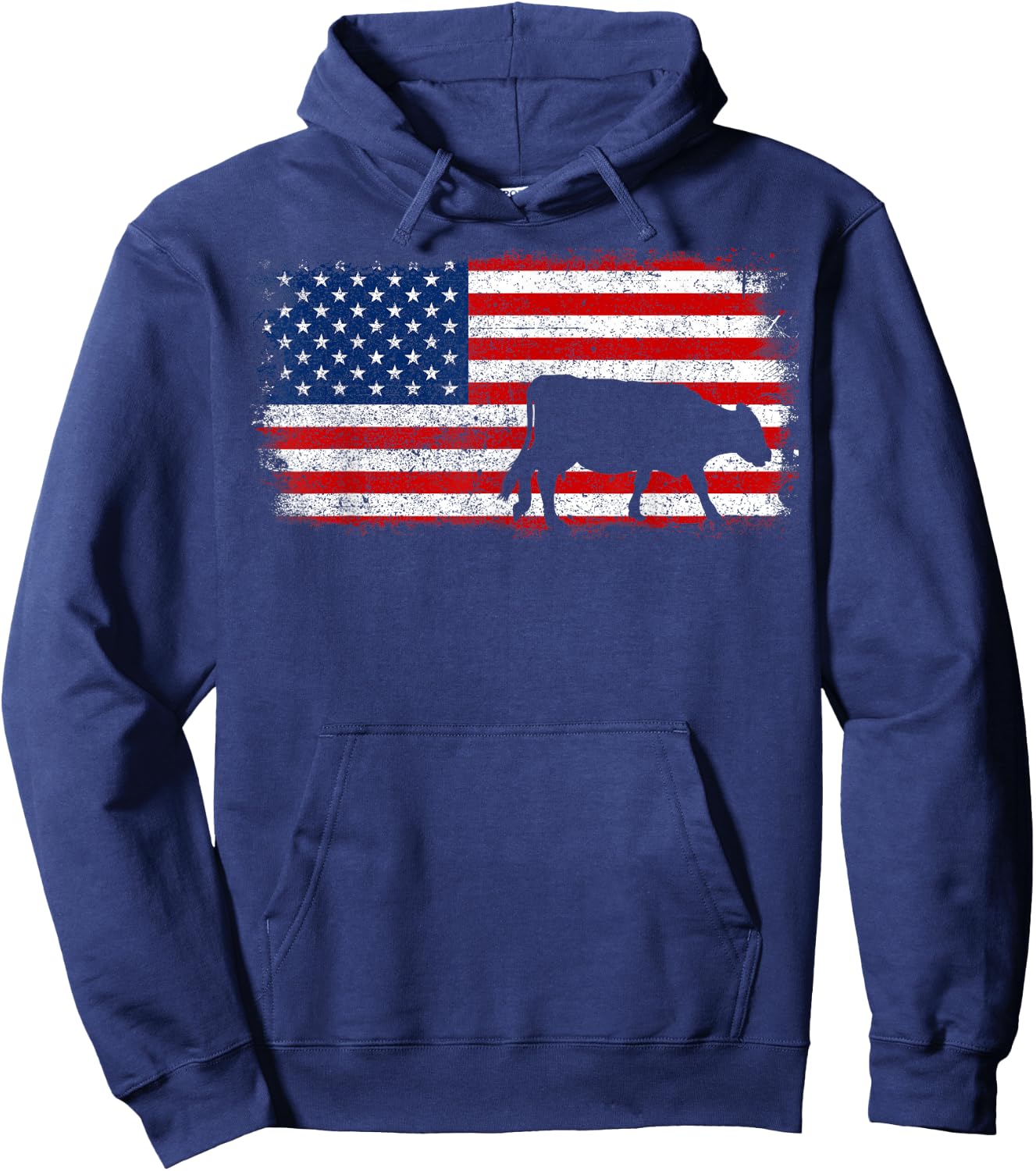 Hereford Cow Flag Vintage Patriotic Gift Kids Men Hoodie - Hoodie | Navy