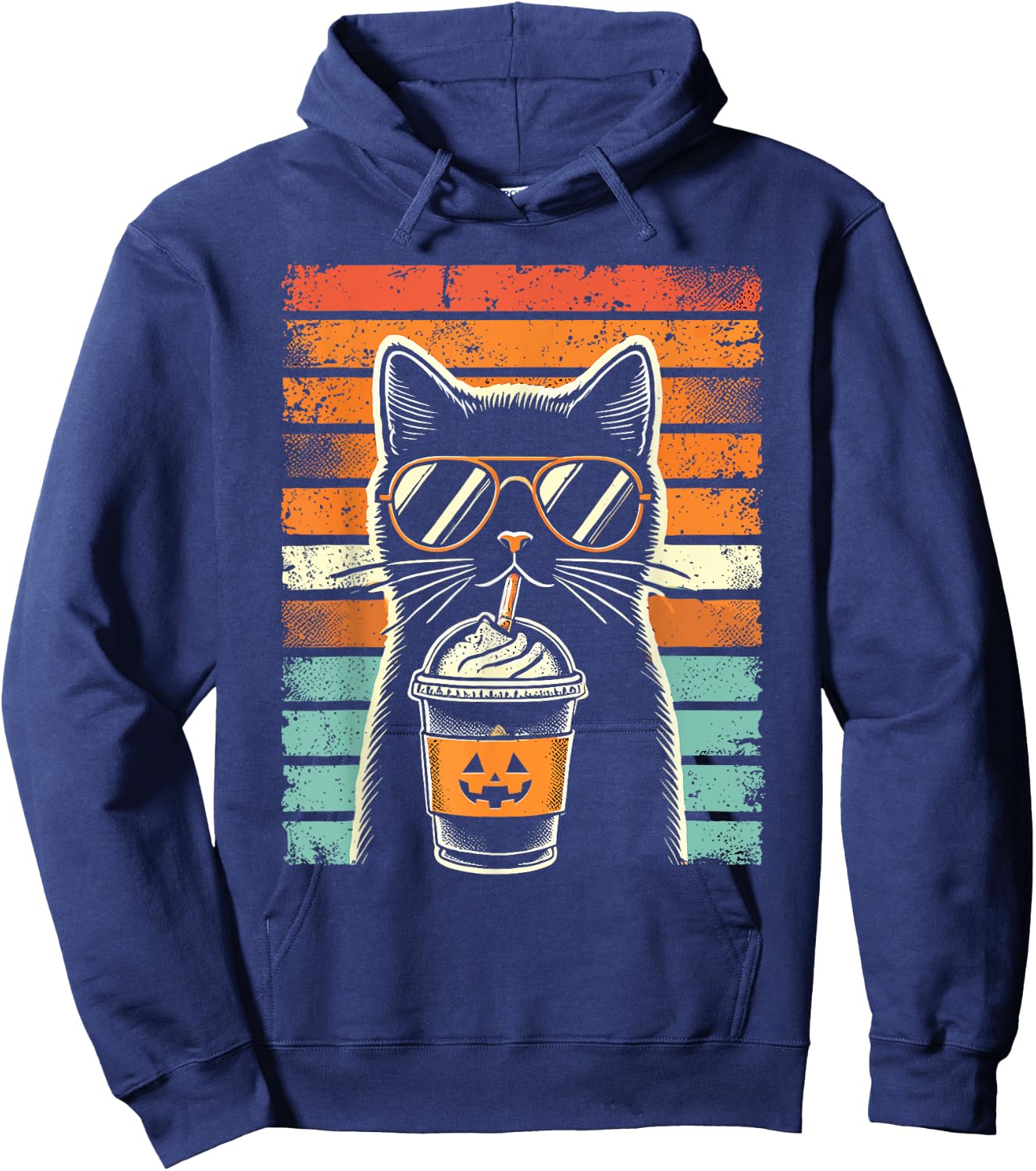 Trick or Treat Black Cat Hipster Funny Halloween Black Cat Women Kids Hoodie - Hoodie | Navy