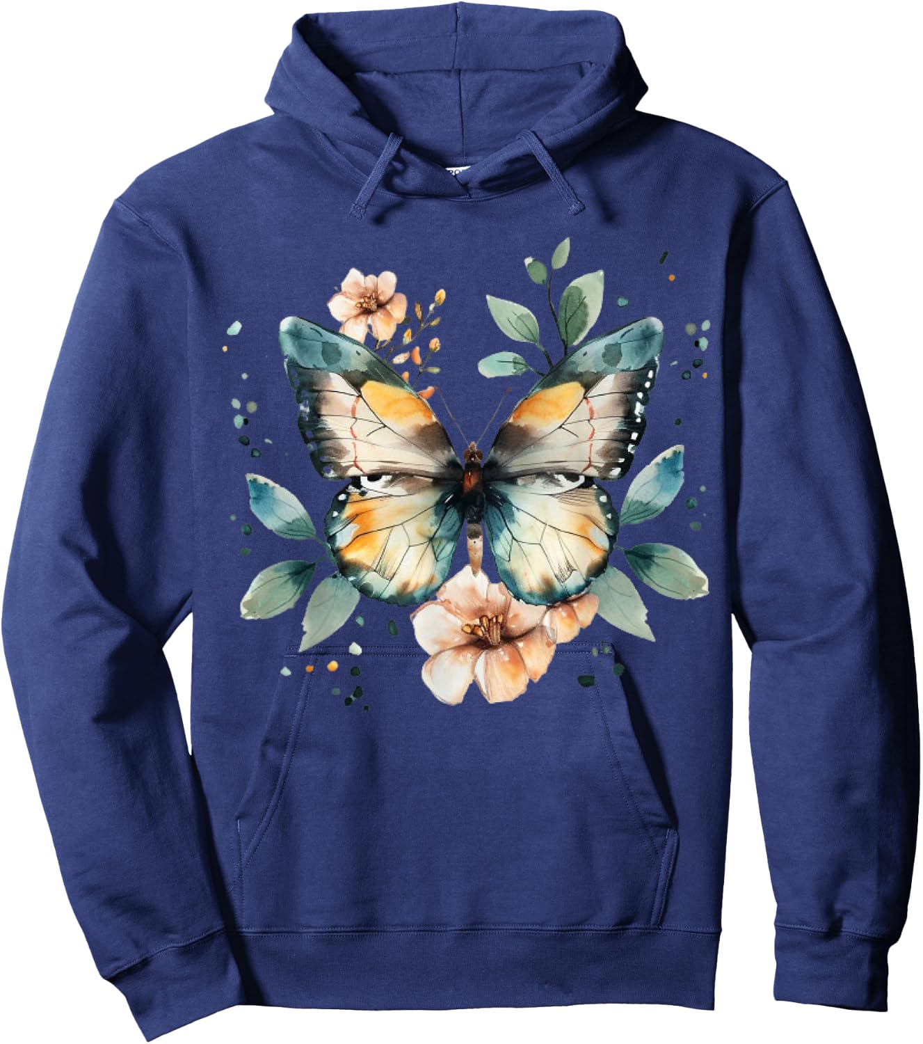 Butterfly With Flowers I Aesthetic Butterfly Hoodie - Hoodie | Navy