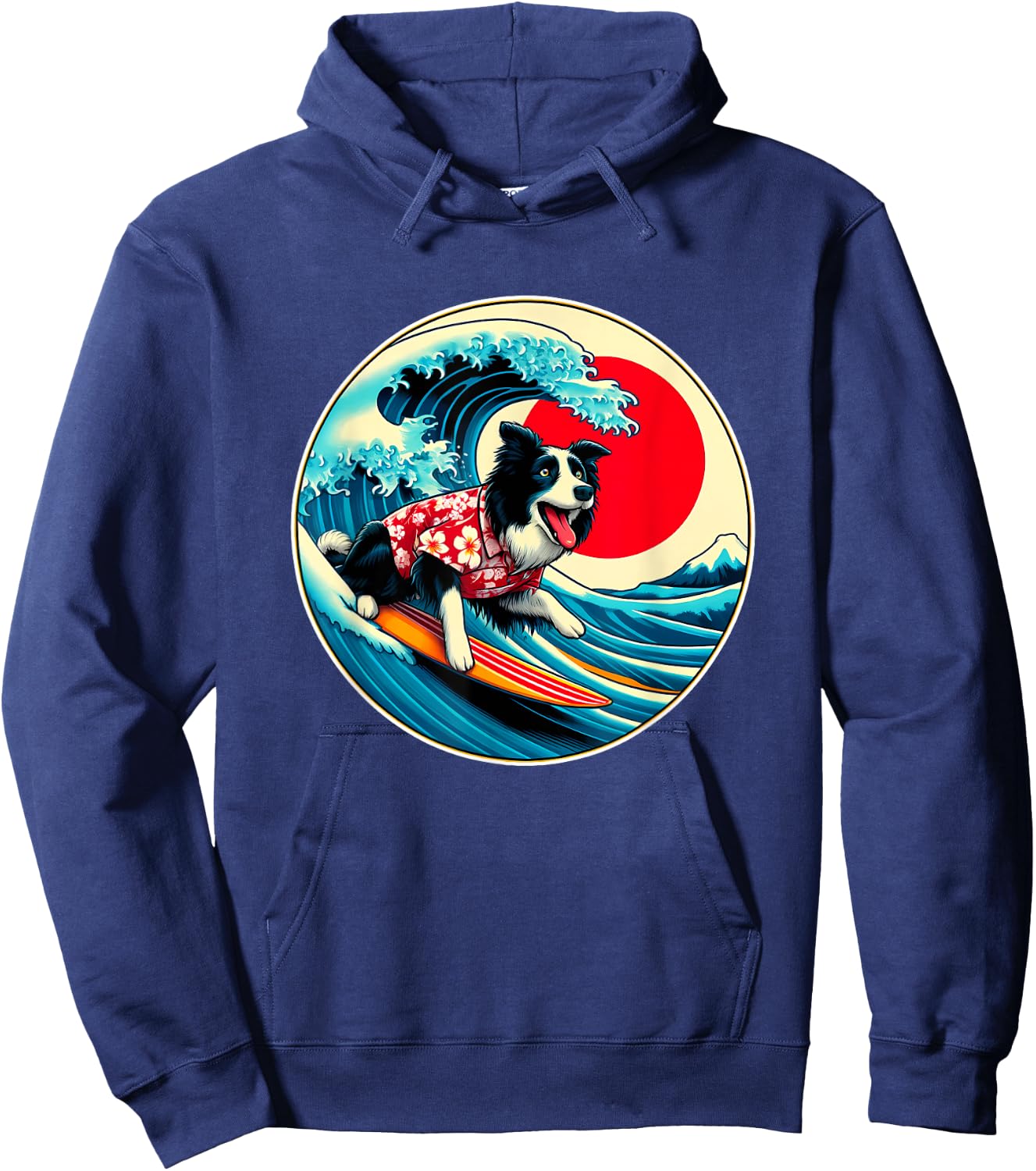 Great Wave Kanagawa Border Collie dog Surfing Women Kids Hoodie - Hoodie | Navy