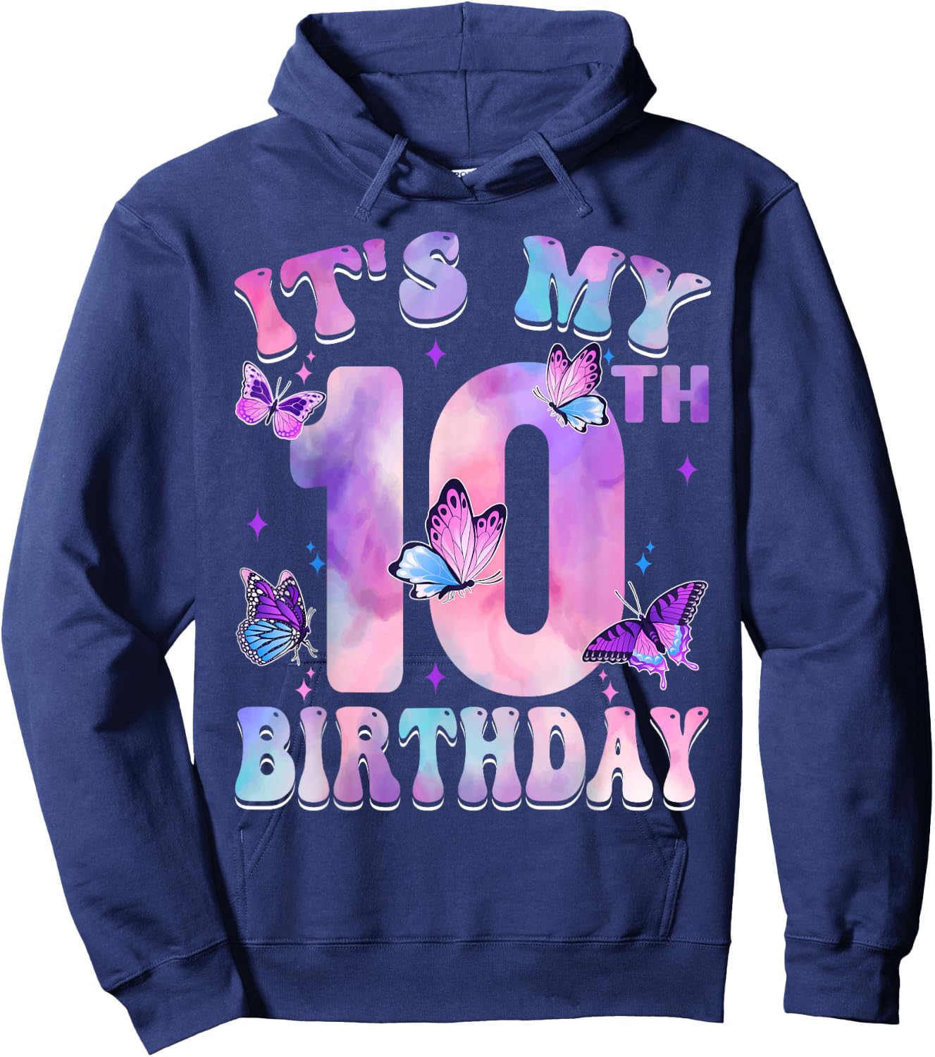 It's My 10th Birthday Butterfly Theme 10 Year Old Party Girl Hoodie - Hoodie | Navy