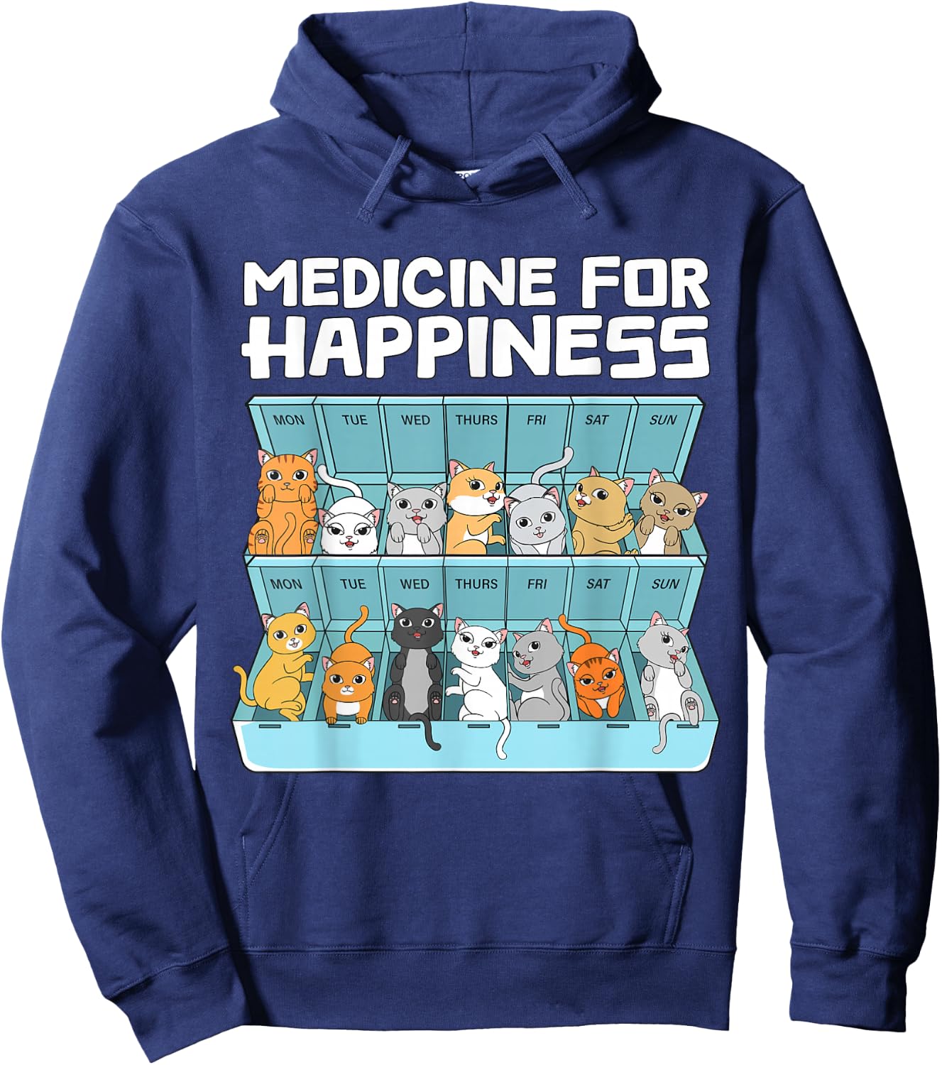Medicine for Happiness Cats Women Funny Cat Hoodie - Hoodie | Navy
