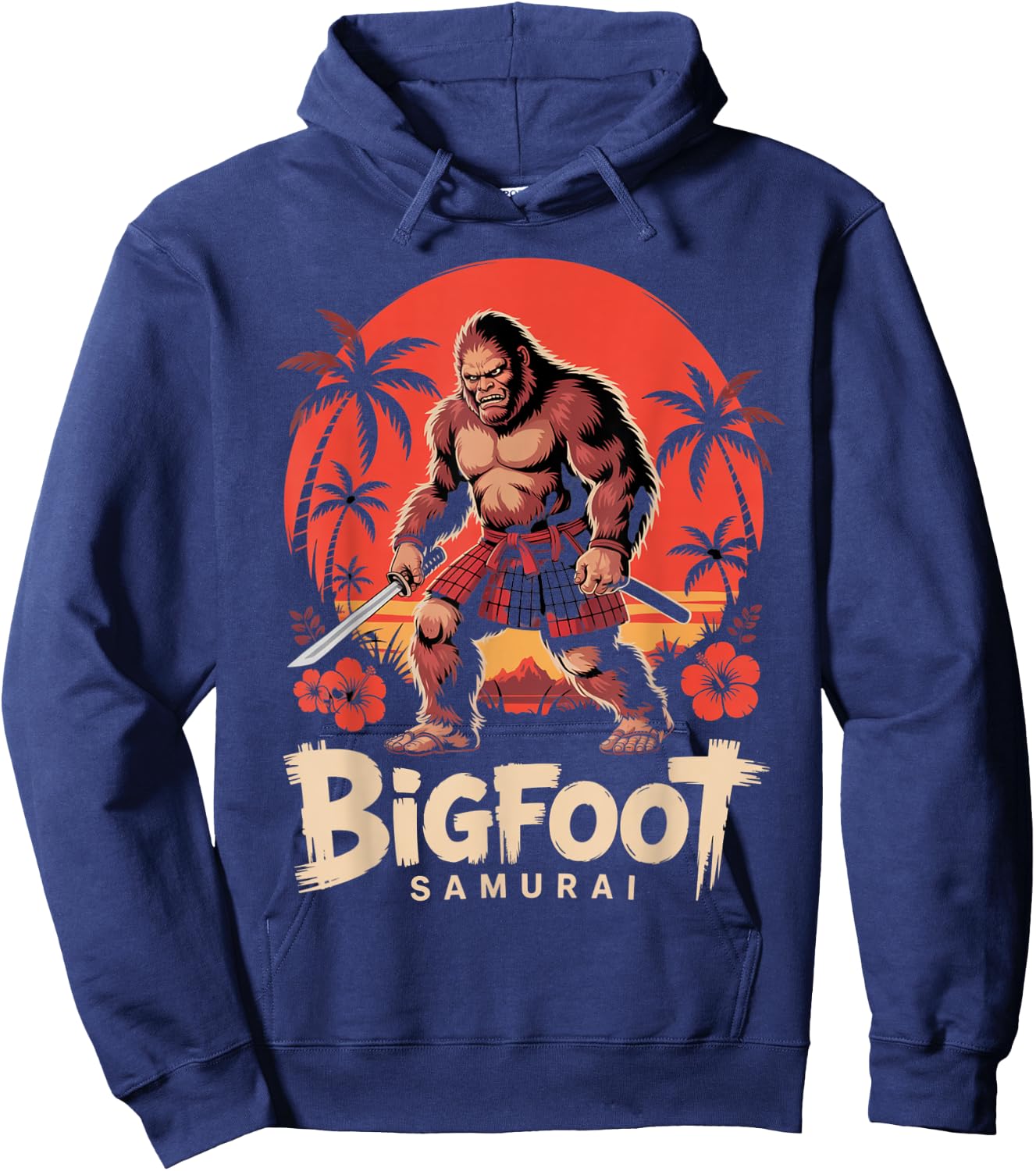 Samurai Bigfoot Ukiyo-e Art Japanese Vintage Graphic Funny Hoodie - Hoodie | Navy
