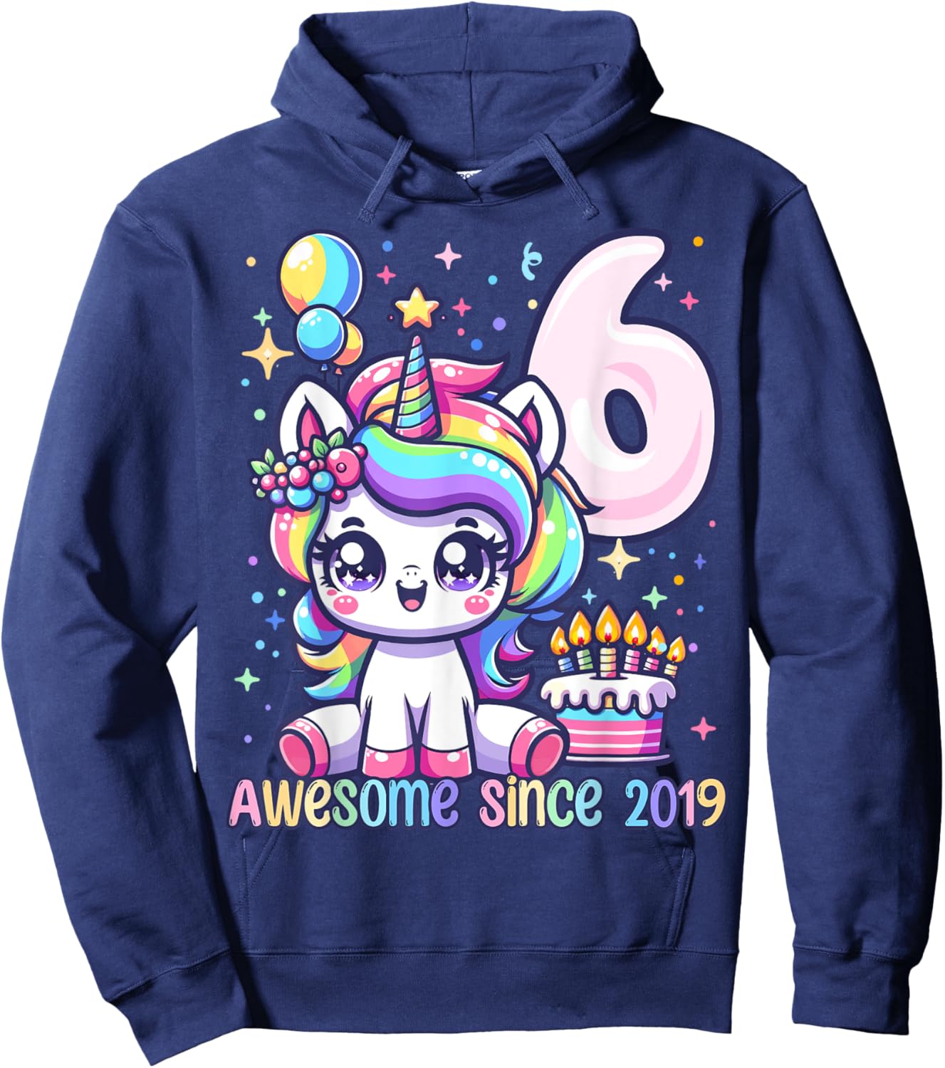 Unicorn 6th Birthday 6 Year Old Unicorn Party Girls Outfit Hoodie - Hoodie | Navy
