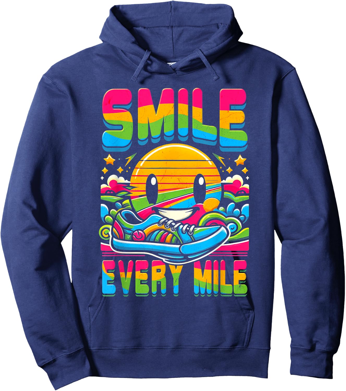 Hilarious Running Runner Smile Every Mile Graphic Saying Hoodie - Hoodie | Navy