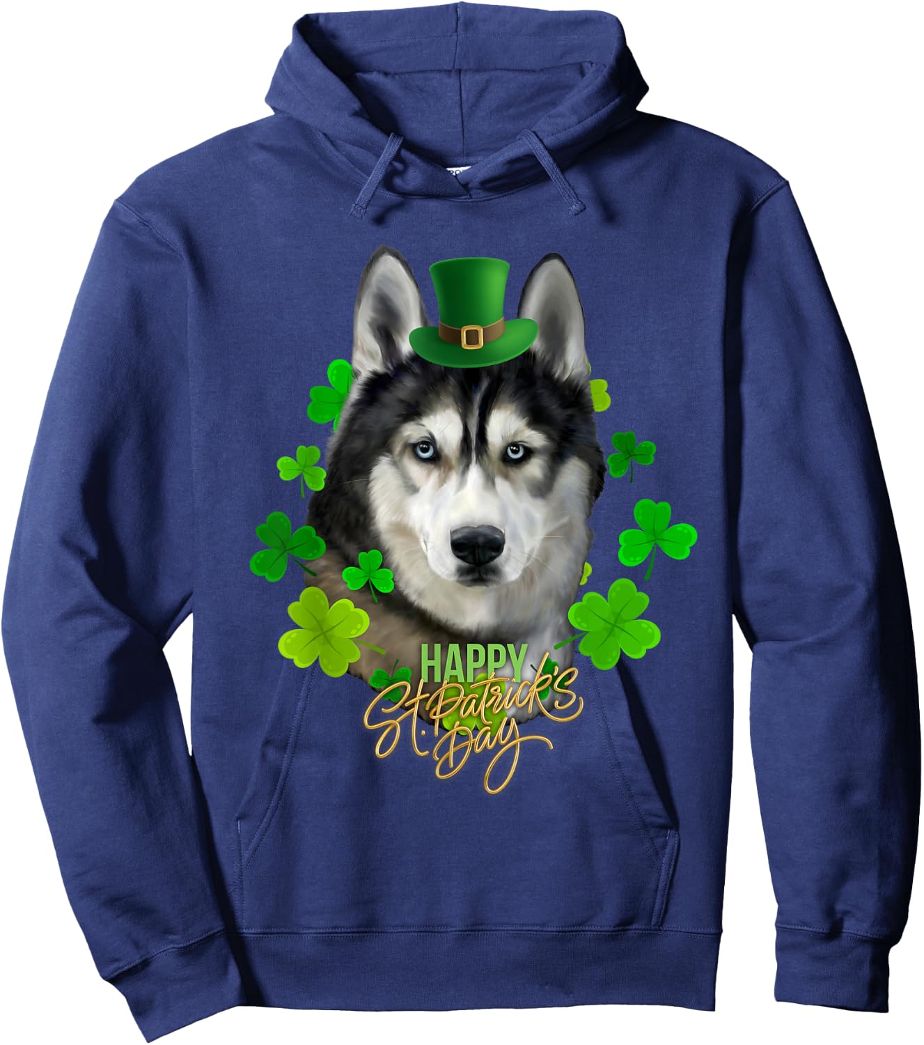 St Patrick's Day Irish Saint Patrick Shamrock Furious Husky Hoodie - Hoodie | Navy