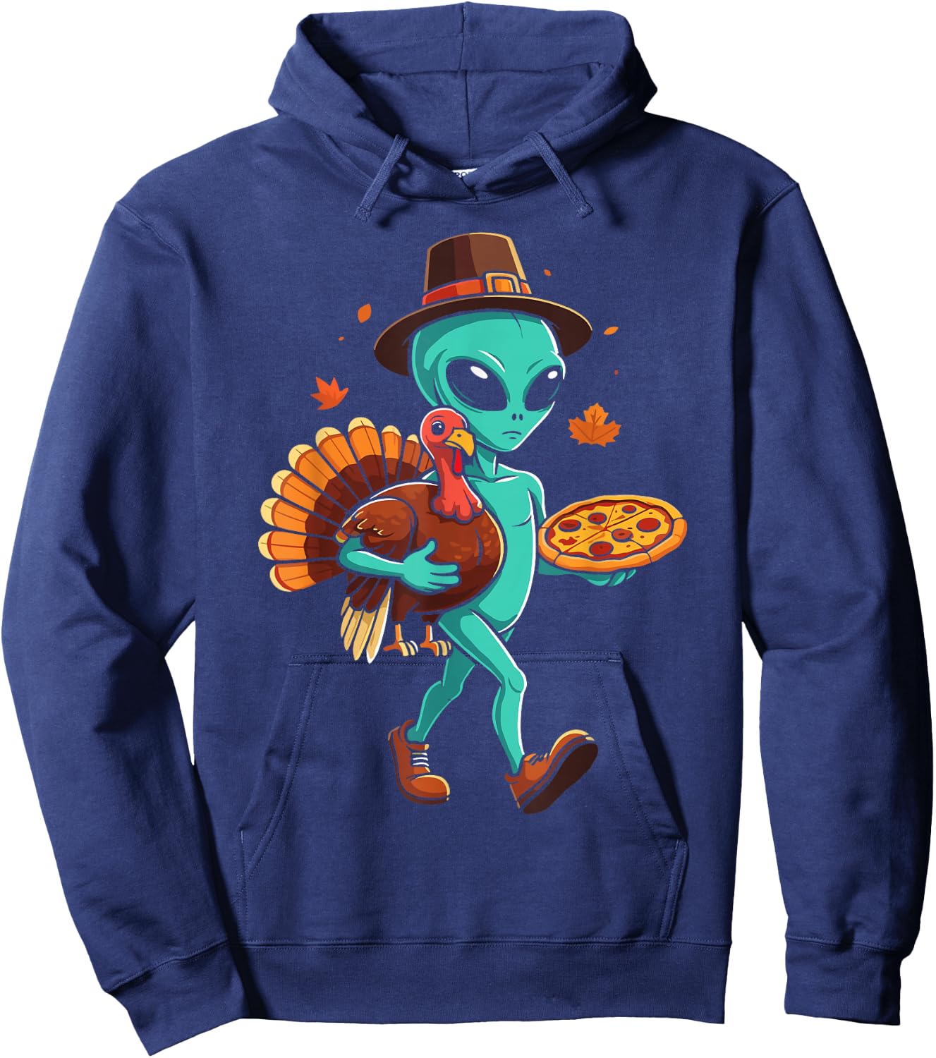 Alien turkey pizza thanksgiving day fall alien pilgrim Hoodie - Hoodie | Navy