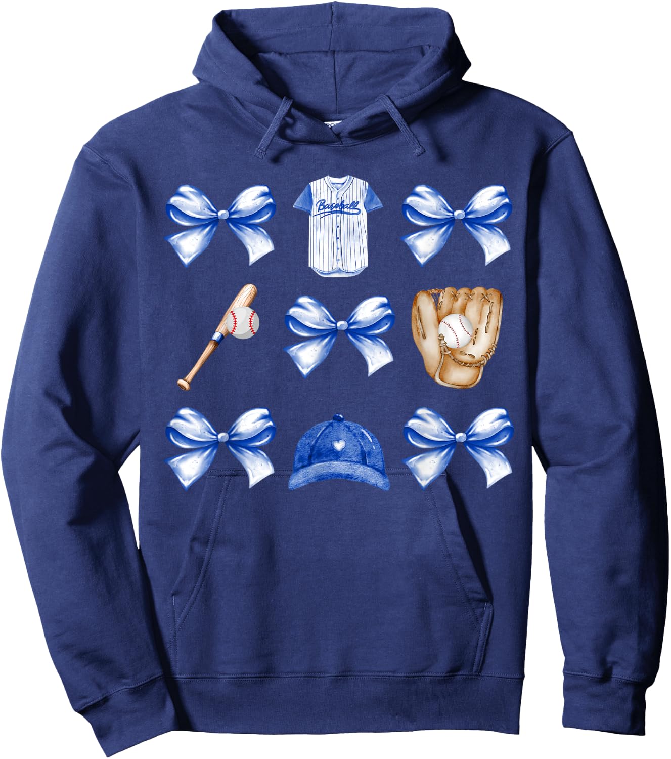 Baseball Game Day Blue Coquette Bow Baseball Mom Retro Hoodie - Hoodie | Navy