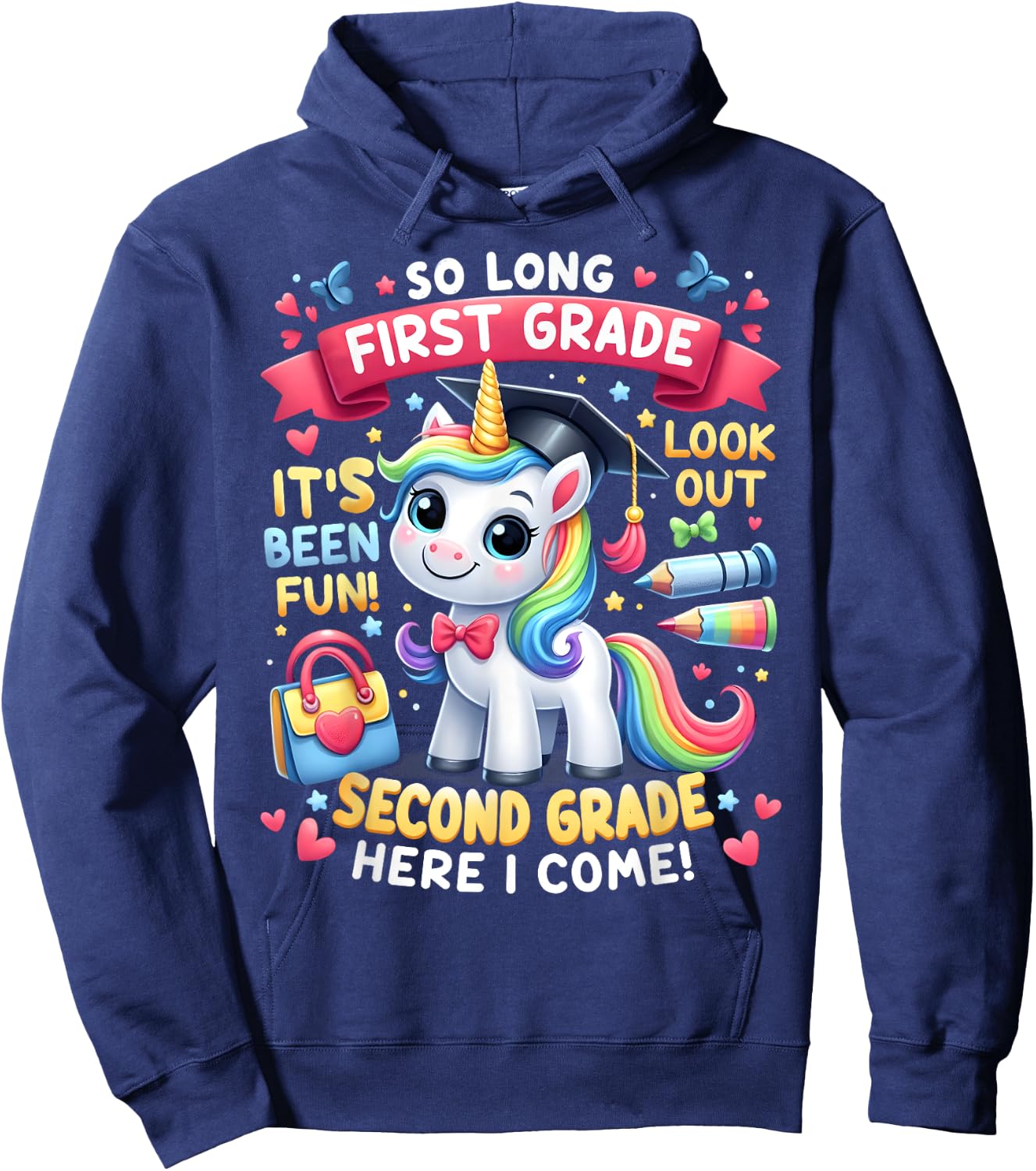 So long First Grade Hello Second Grade Cute Unicorn Summer Men Women Girls Kids Hoodie - Hoodie | Navy