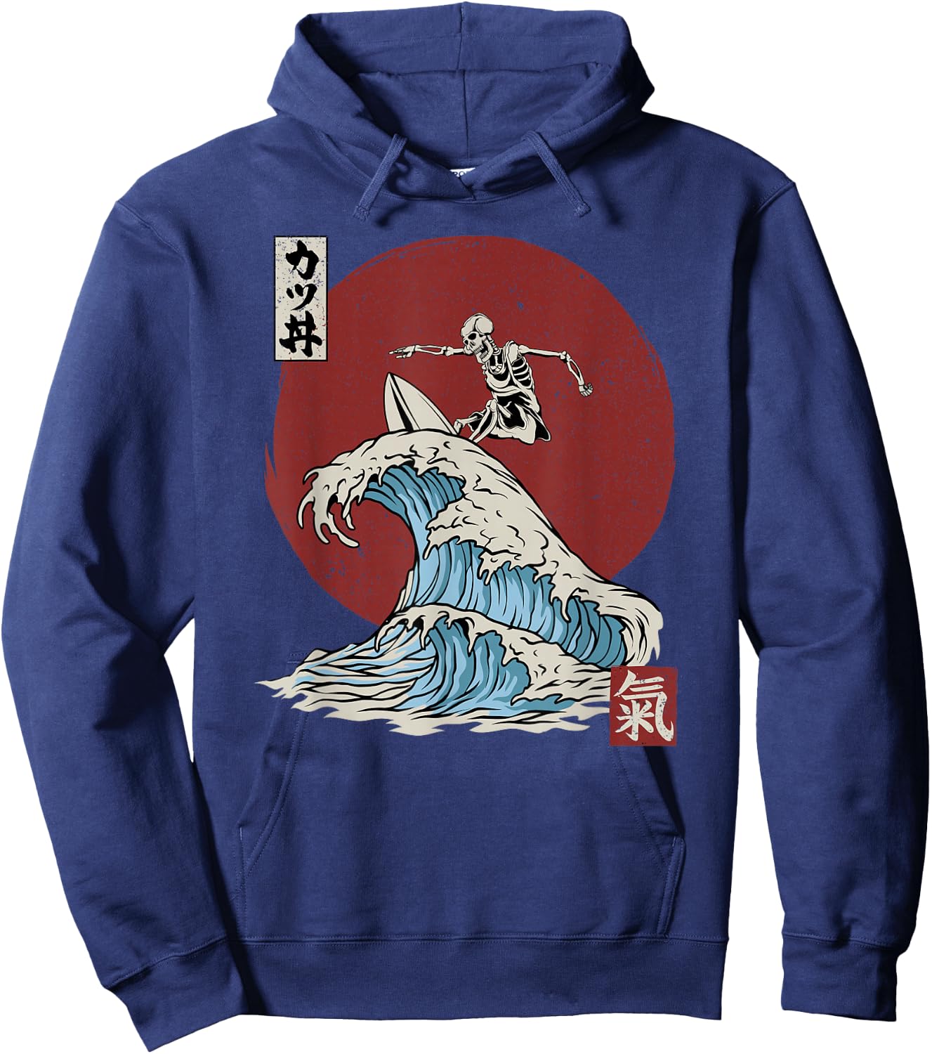 Skeleton Surfing The The Great Wave Off Kanagawa Japanese Hoodie - Hoodie | Navy