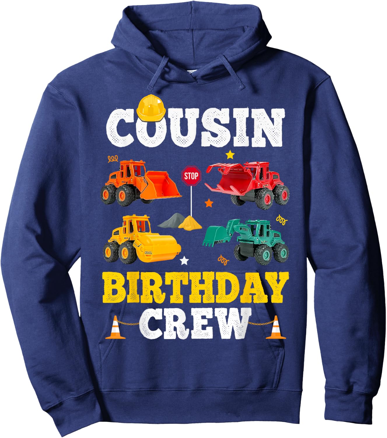 Cousin Birthday Crew Boy Construction Trucks Vehicles Kid Hoodie - Hoodie | Navy