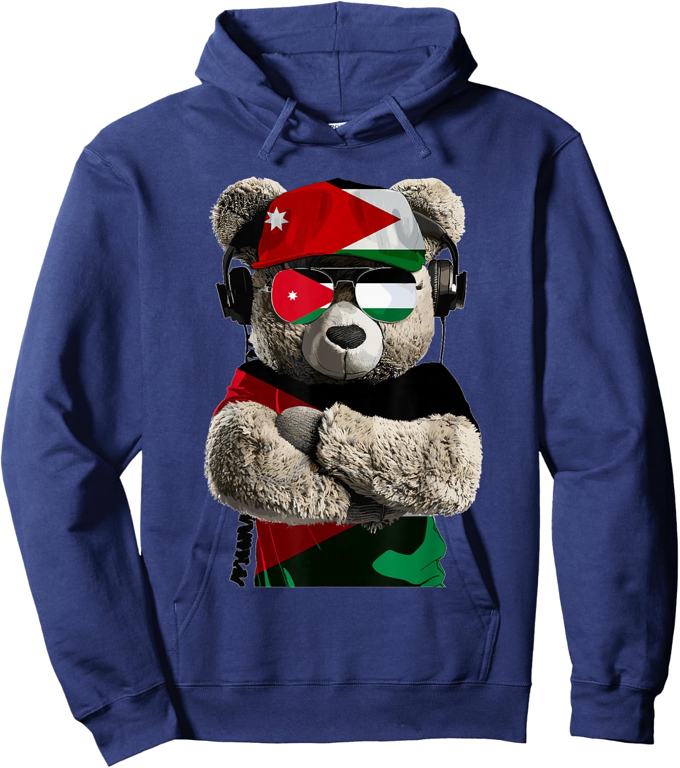 Jordanian Flag Bear Sunglasses Souvenirs Products Jordan Hoodie - Hoodie | Navy