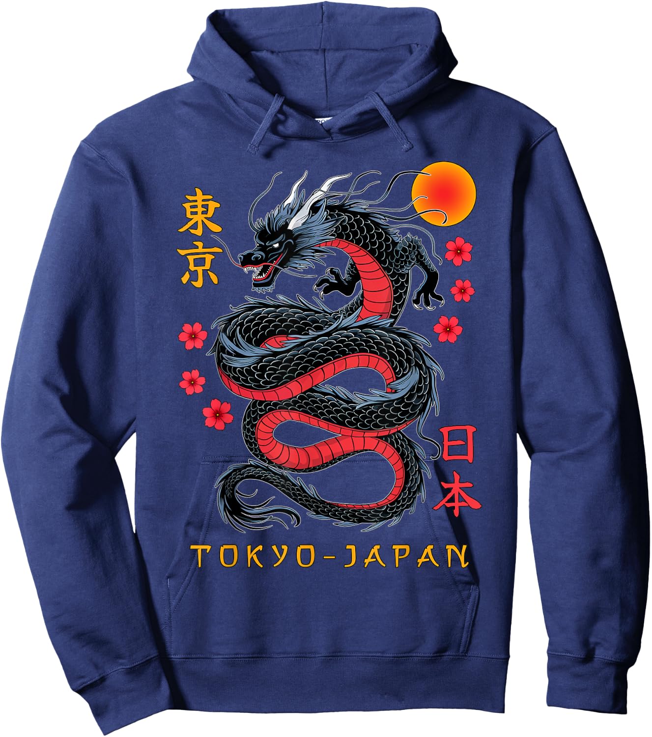 Japanese Dragon Tokyo Japan 80's Asian Mythical Anime Tattoo Hoodie - Hoodie | Navy