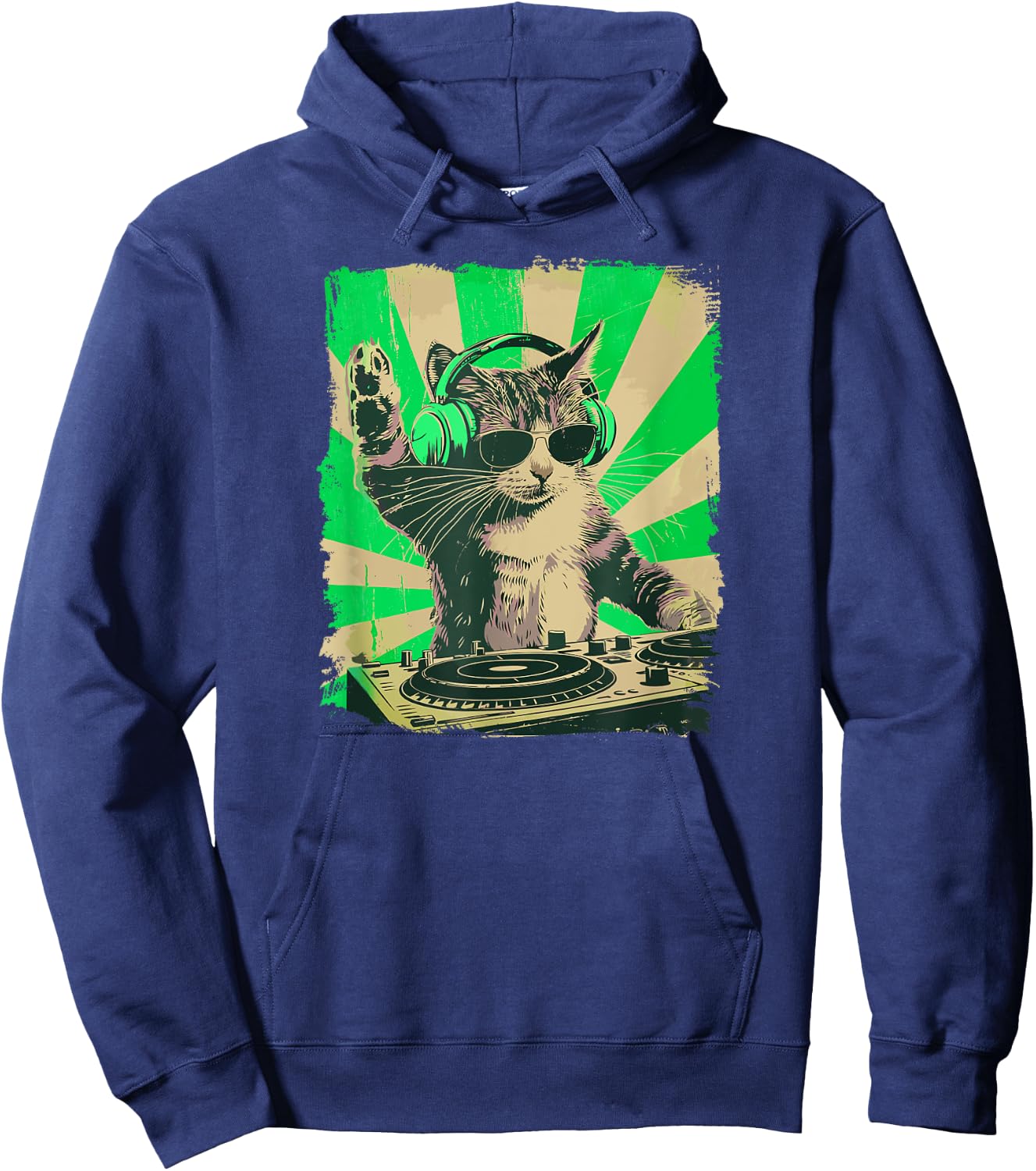 DJ Cat Disco Funny Sound Tech Headphone Techno Music Women Hoodie - Hoodie | Navy