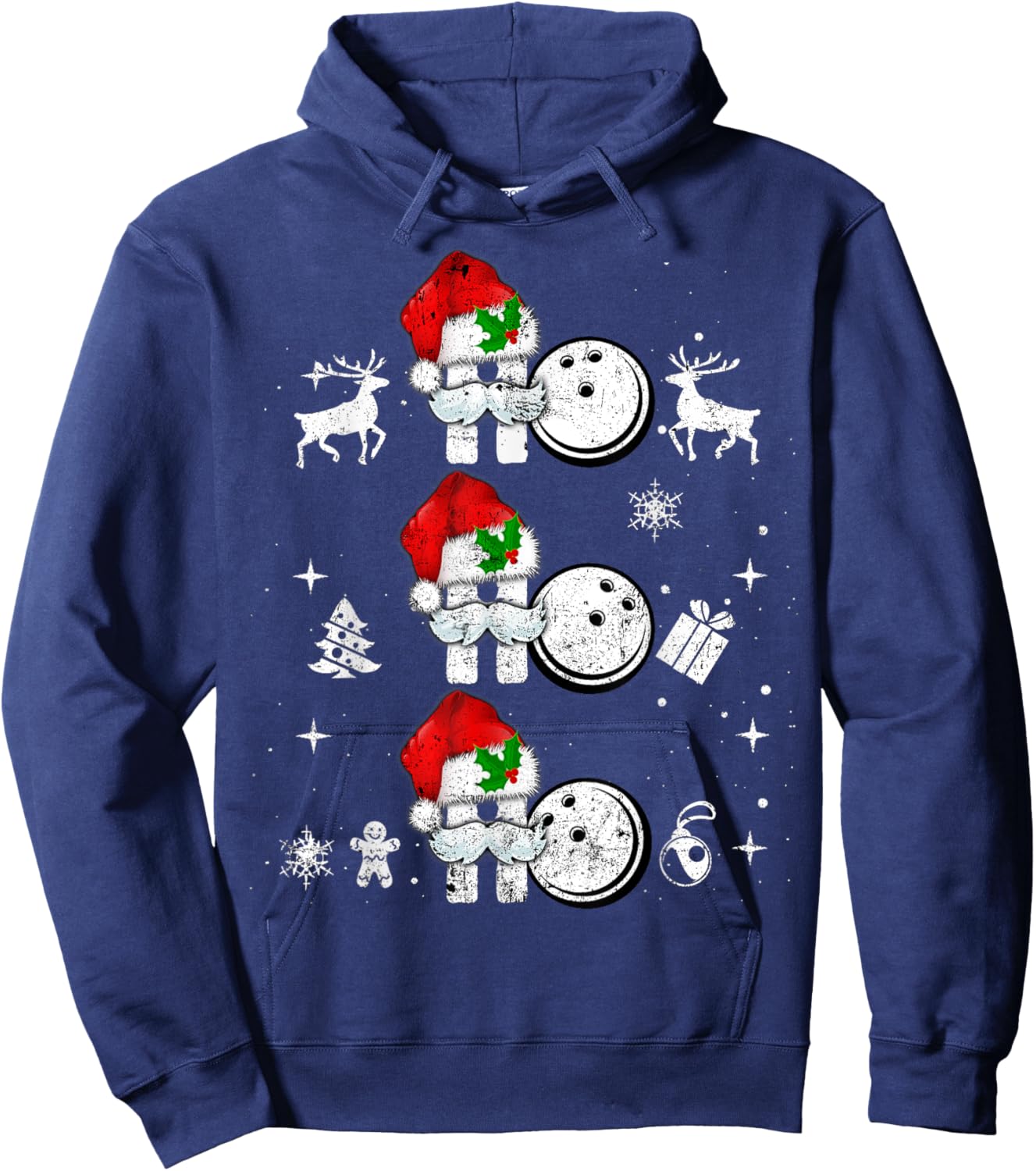 Christmas Bowling Ball Ho Ho Xmas Sports Reindeer Santa Hat Hoodie - Hoodie | Navy
