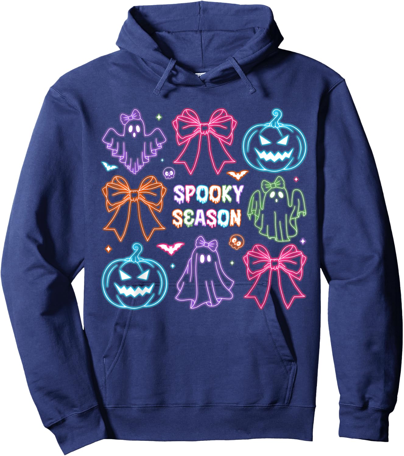 Spooky Season Cute Ghost Neon Halloween Neon Lights Costume Hoodie - Hoodie | Navy