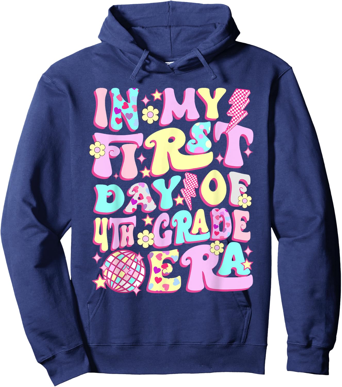 Groovy In My First Day 4th Grade Era Back To School Girls Hoodie - Hoodie | Navy