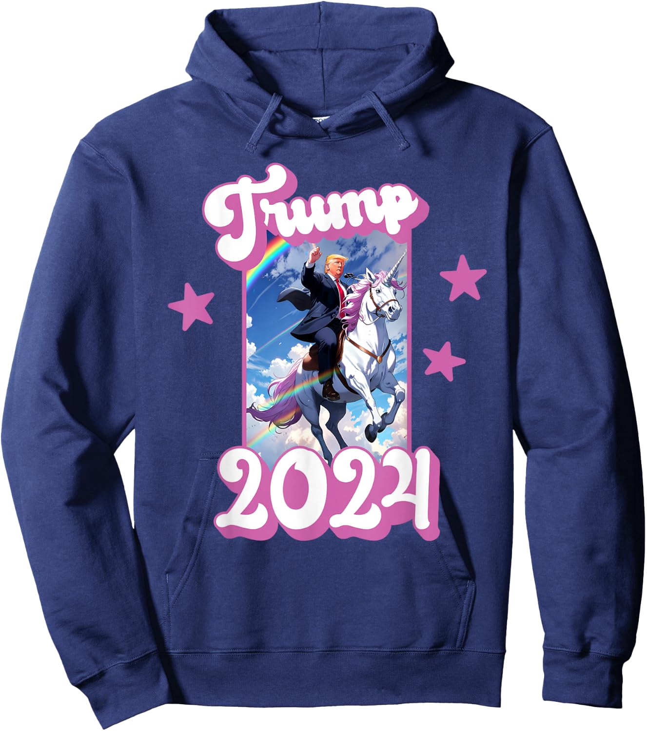 Funny Donald Trump Riding an Unicorn. Pink Trump 2024 Girl Hoodie - Hoodie | Navy