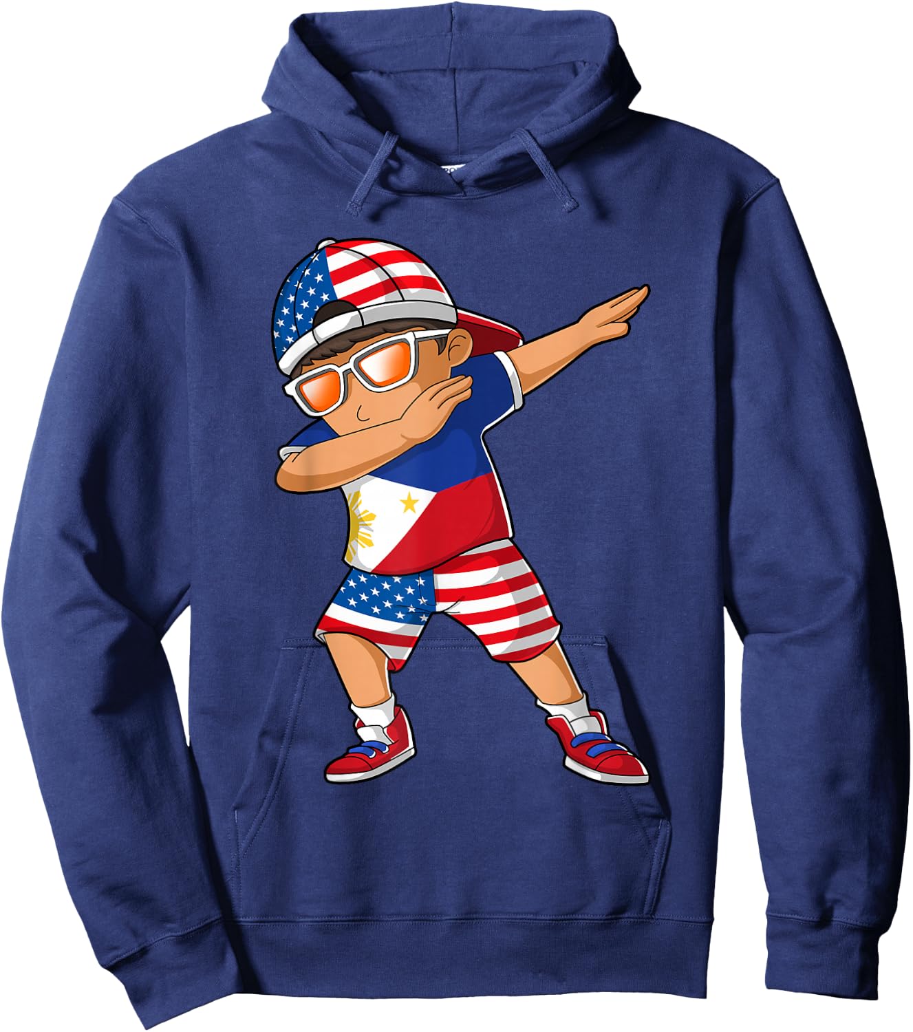 Half American Half Filipino Boy Kid Philippine Flag Hoodie - Hoodie | Navy