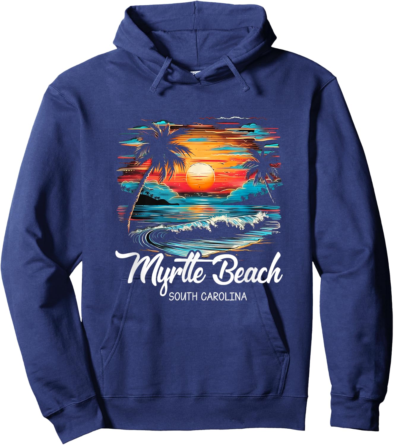 Family Vacation Retro Sunset South Carolina Myrtle Beach Hoodie - Hoodie | Navy