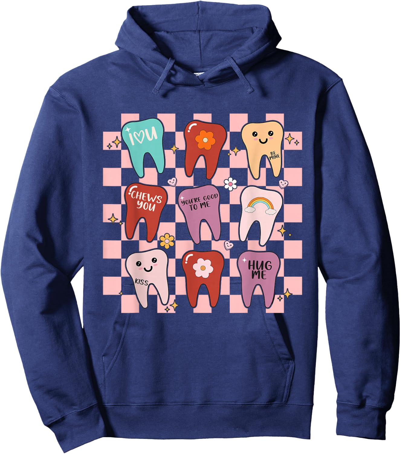 Dental Valentines Cute Teeth Hugging Heart Dentist Hoodie - Hoodie | Navy