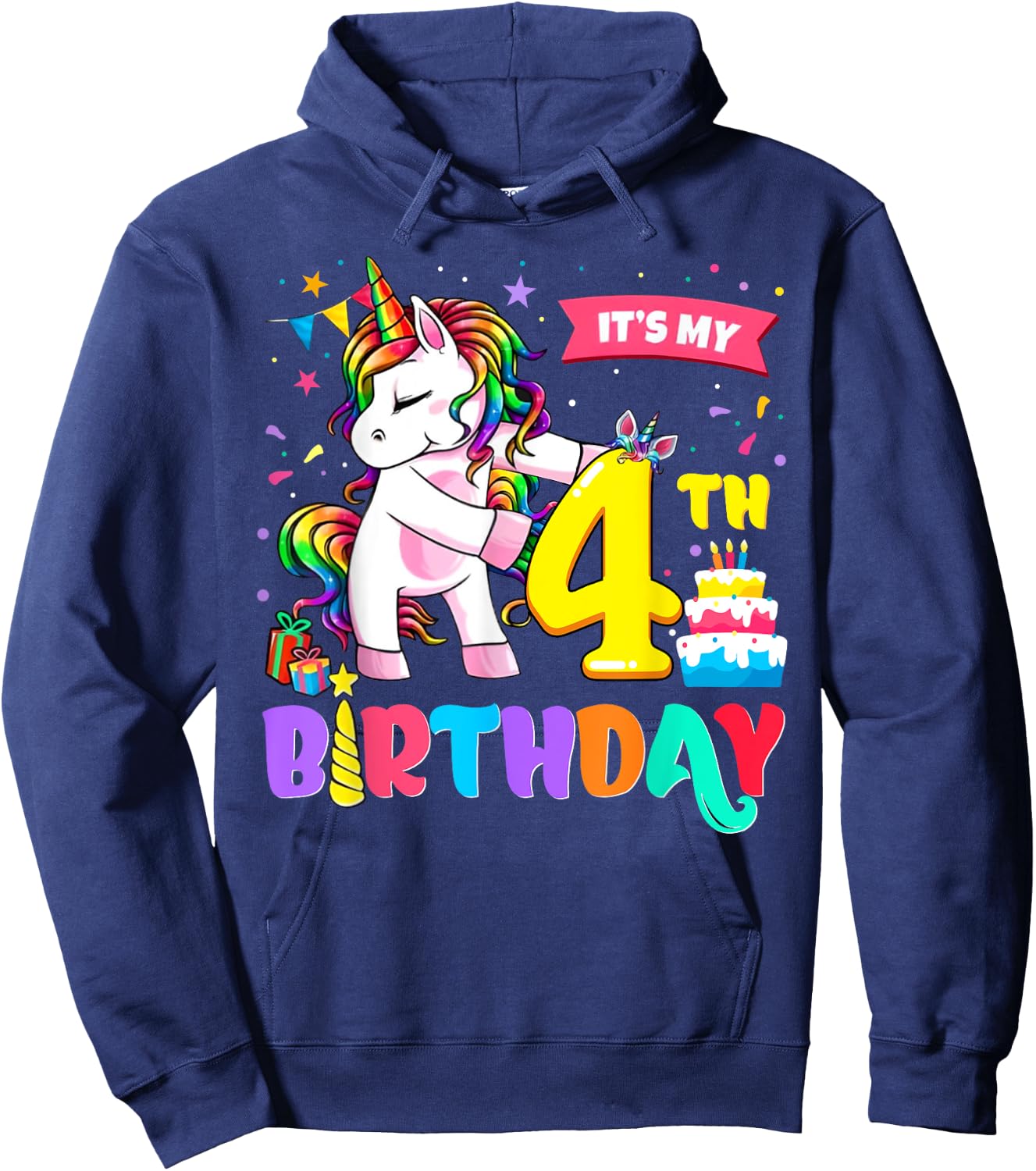 It's My 4th Birthday Shirt Cute Unicorn 4 Year Old Bday Girl Hoodie - Hoodie | Navy