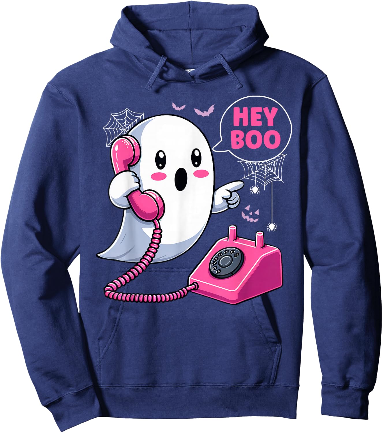 Groovy Hey Boo Cute Ghost Funny Halloween Girls Women Kids Hoodie - Hoodie | Navy