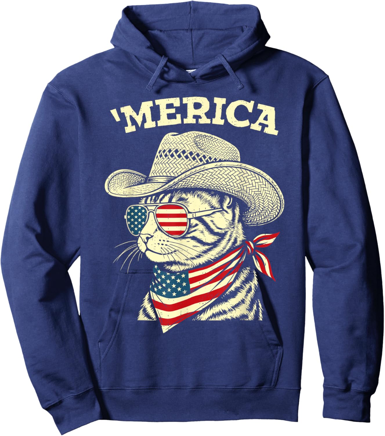 Funny USA Merica Cat 4th of July Patriotic America Men Women Hoodie - Hoodie | Navy