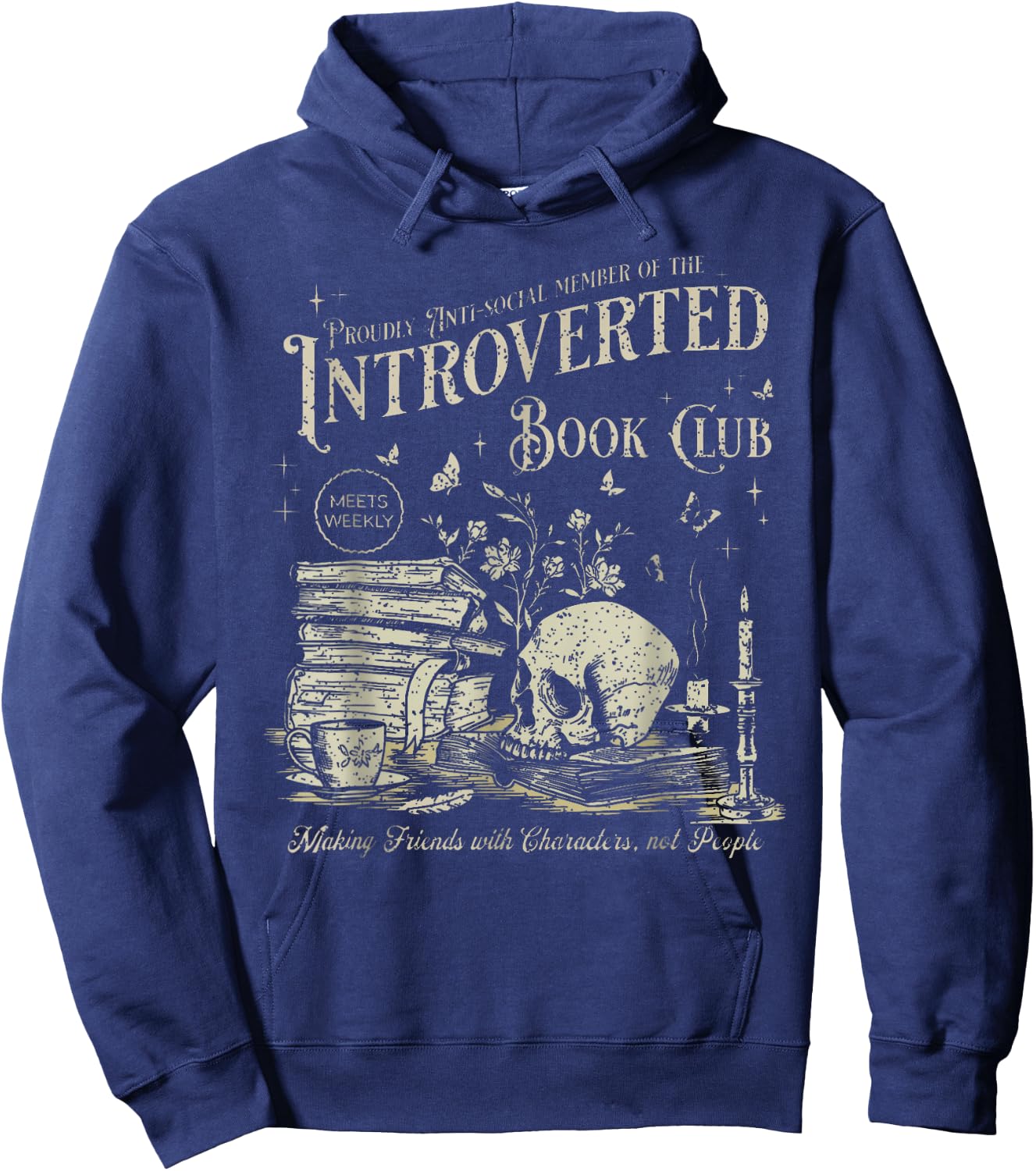 Retro Proud Anti Social Member Of Introverted Book Club Hoodie - Hoodie | Navy