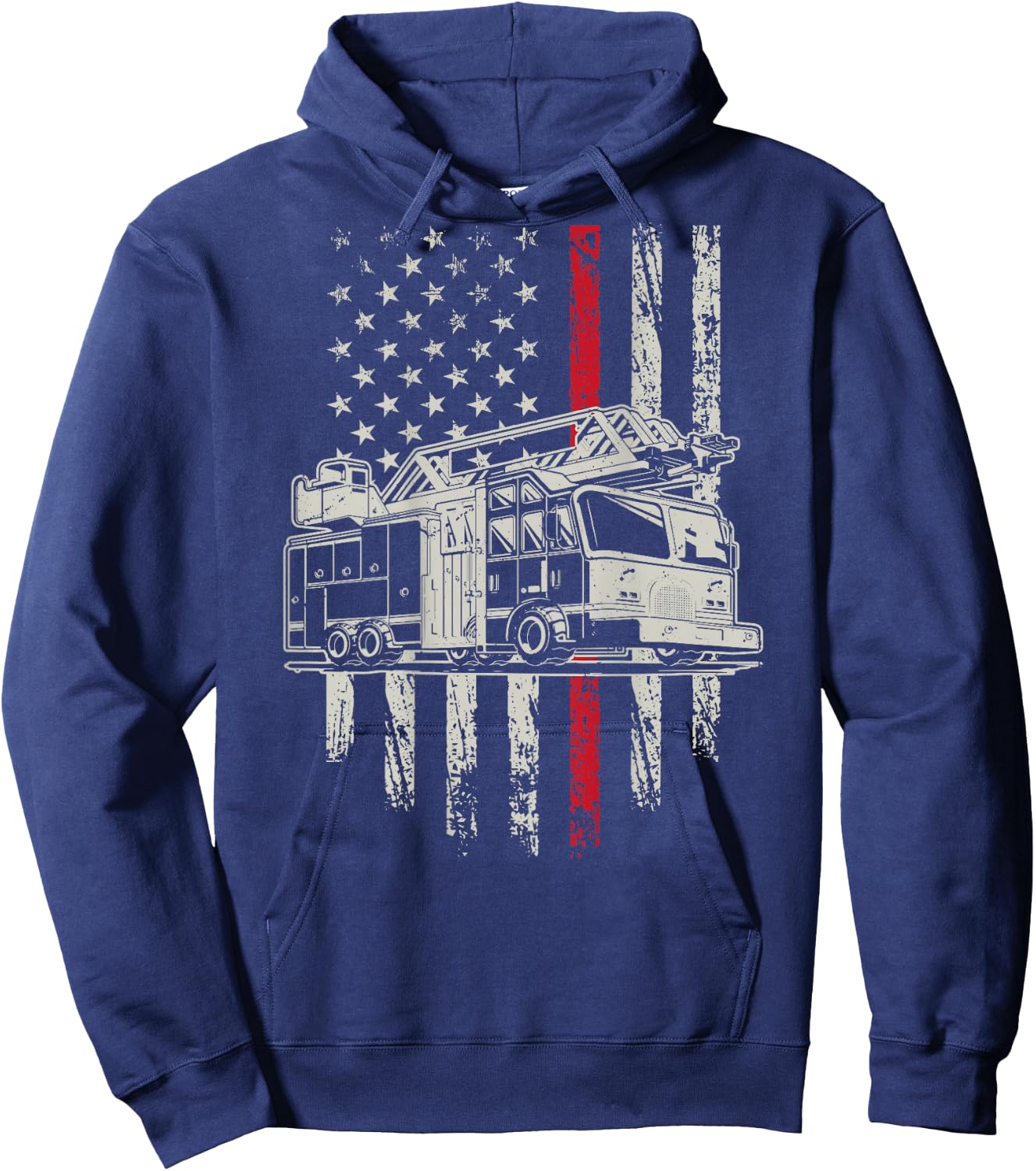 USA Flag Firefighter 4th Of July Patriotic Design On Back Hoodie - Hoodie | Navy