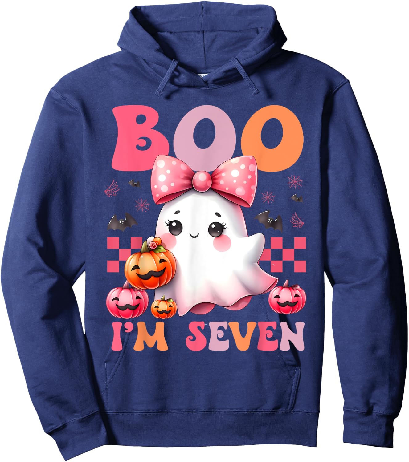 Boo I'm Seven Ghost Seventh 7th Birthday Halloween Girls Hoodie - Hoodie | Navy