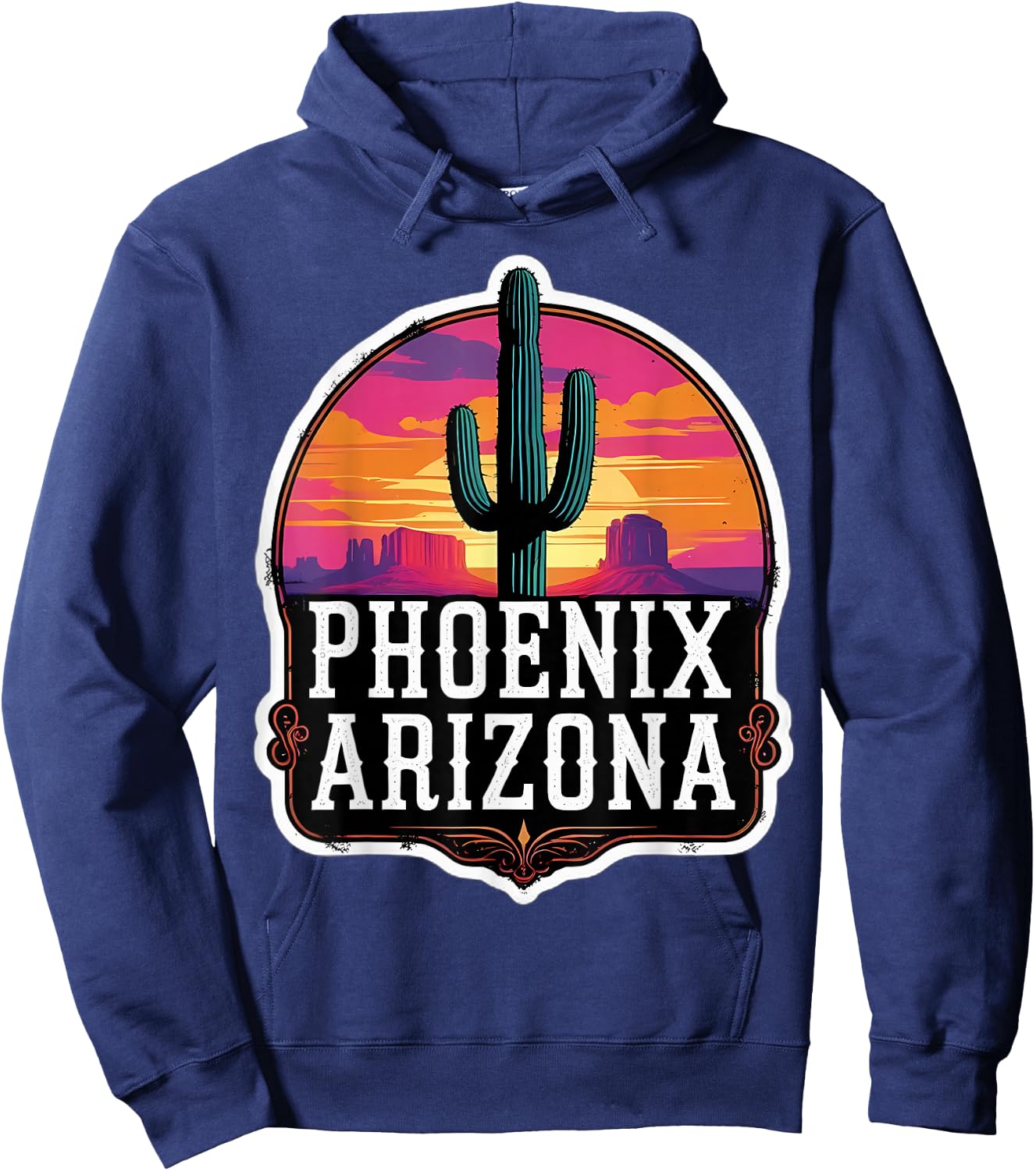 Vintage Phoenix Arizona Cactus Retro Sunset Valley Sun Cacti Hoodie - Hoodie | Navy