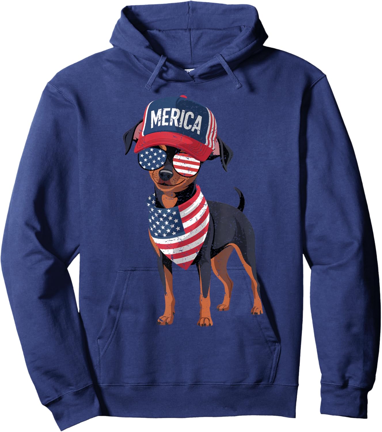 Min Pin 4th of July US American Flag Dog Patriotic Hoodie - Hoodie | Navy
