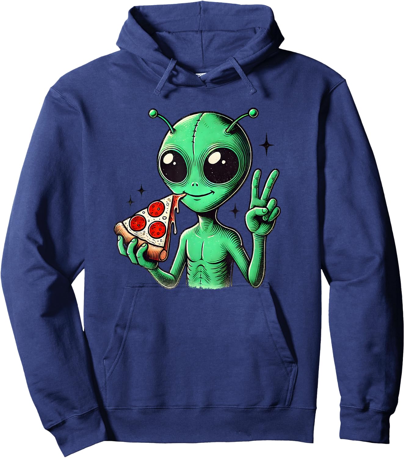 Funny Alien Head Eating Pizza UFO Extraterrestrial Hoodie - Hoodie | Navy