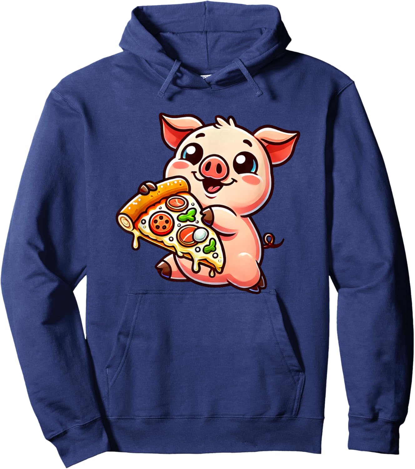 Cute Cartoon Pig Pizza Lover Funny Hoodie - Hoodie | Navy